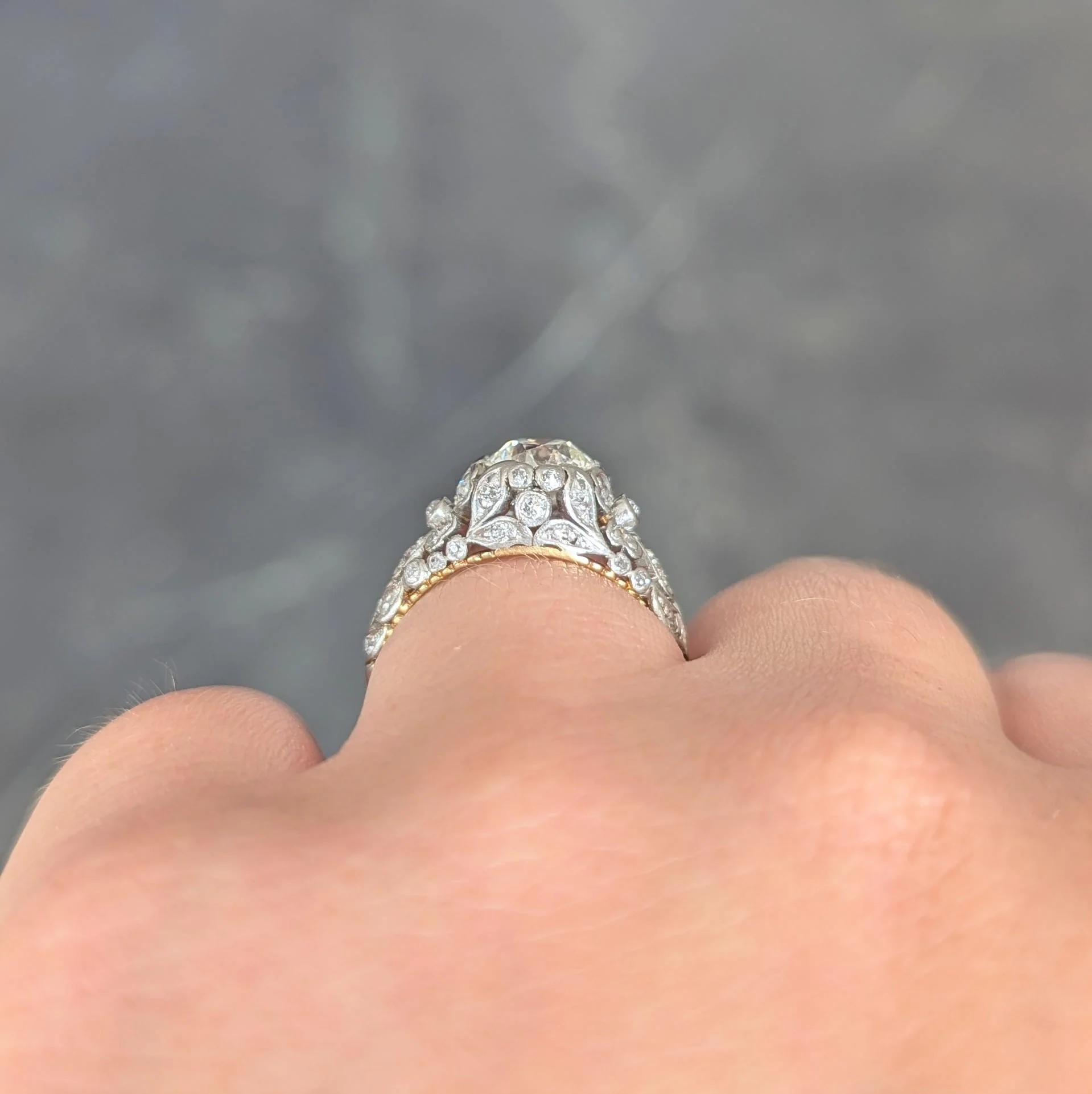 Edwardian 1908 1.74 CTW Diamond Platinum 18 Karat Gold Antique Floral Engagement Ring - Image 17