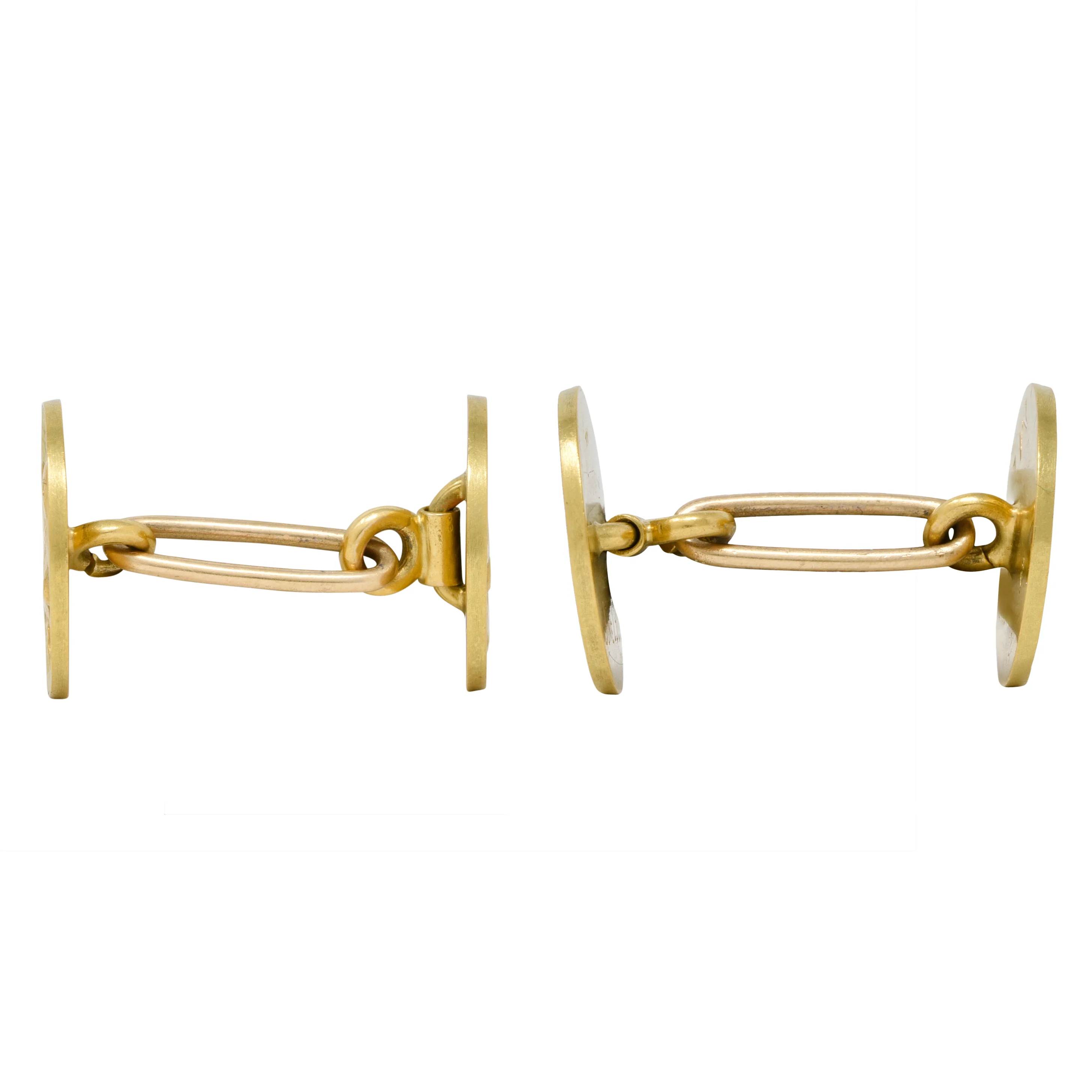 Edwardian 1908 14 Karat Two-Tone Gold Horse Antique Cufflinks - Image 2
