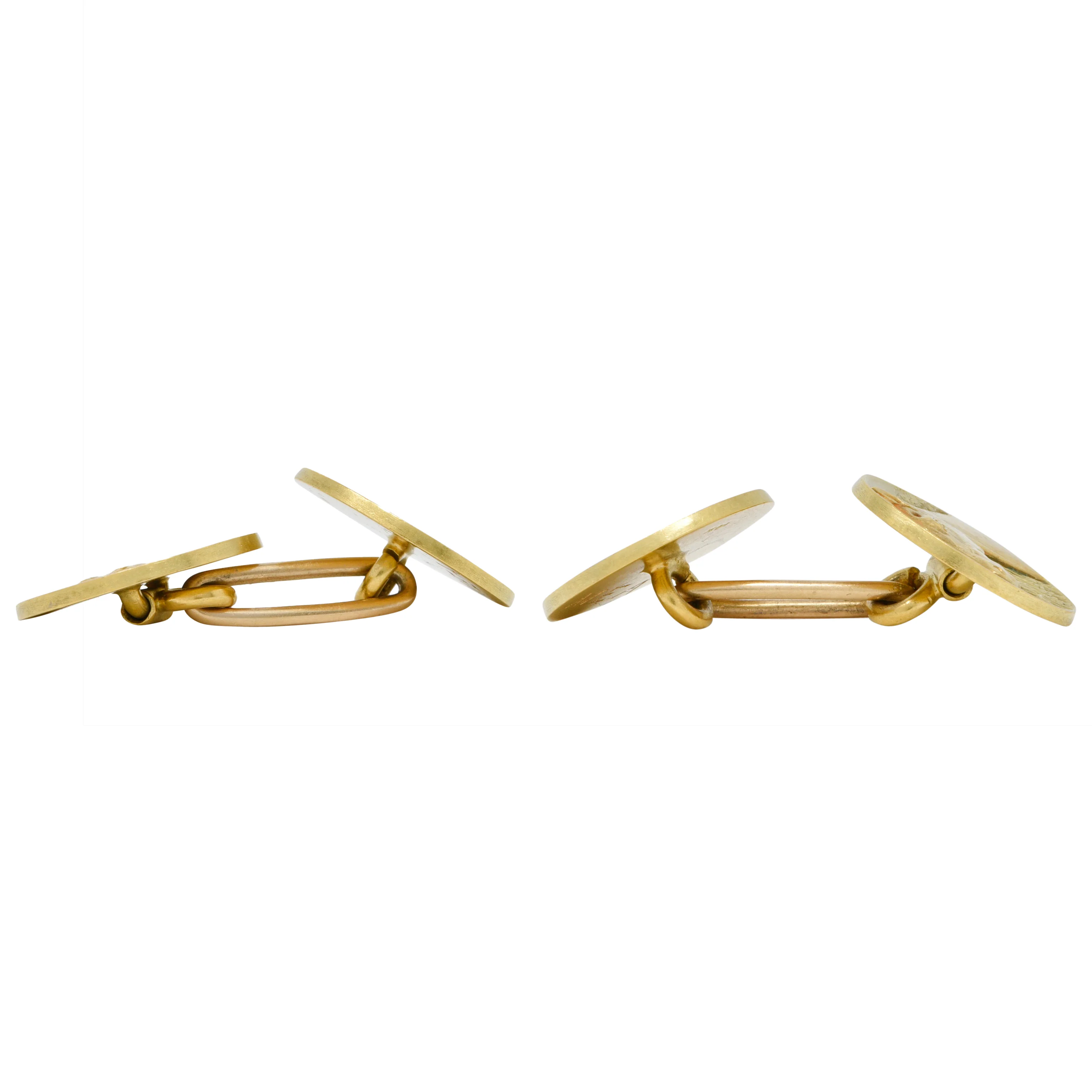Edwardian 1908 14 Karat Two-Tone Gold Horse Antique Cufflinks - Image 8