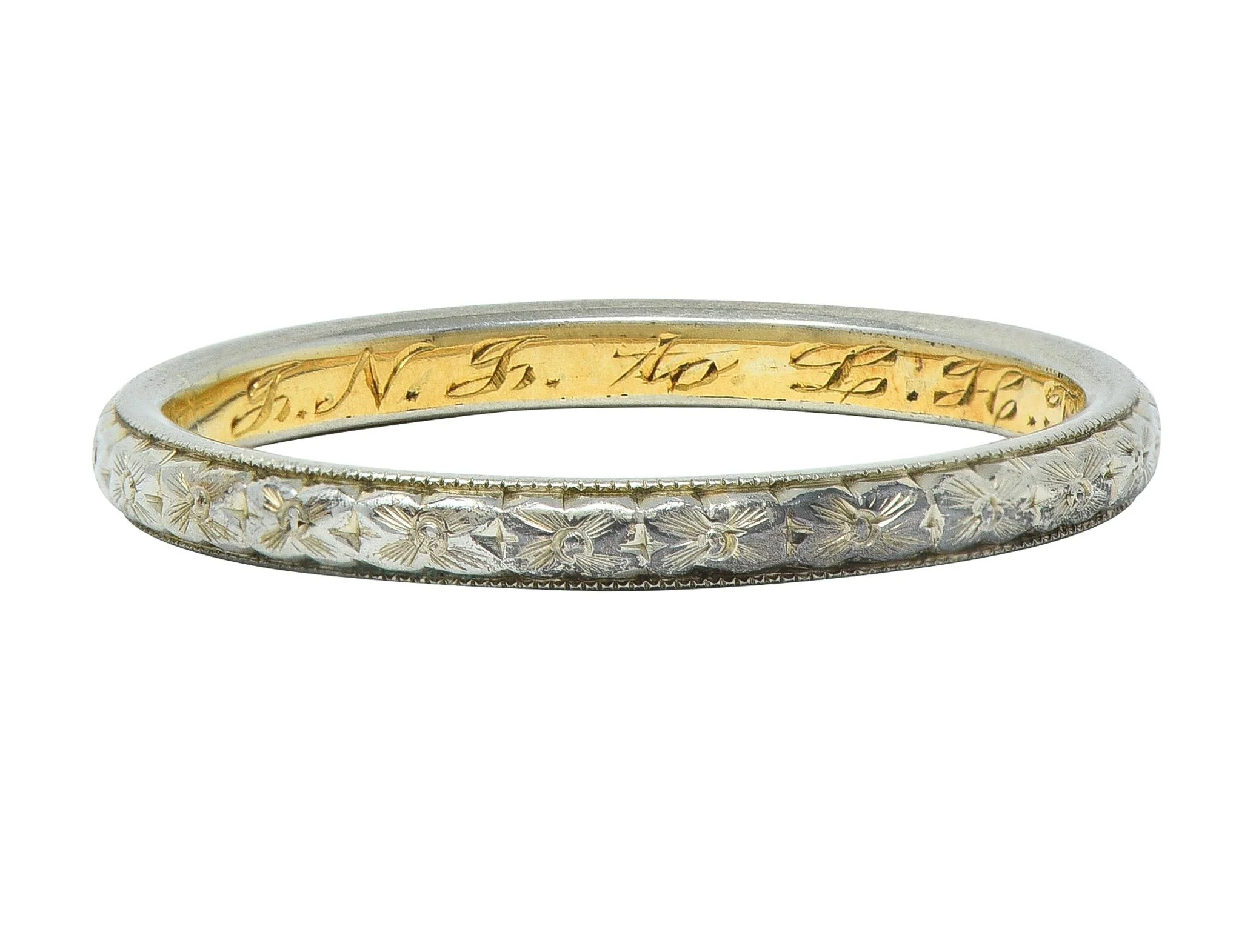Edwardian 1911 18 Karat Two-Tone Gold Orange Blossom Antique Wedding Band Ring - Image 3