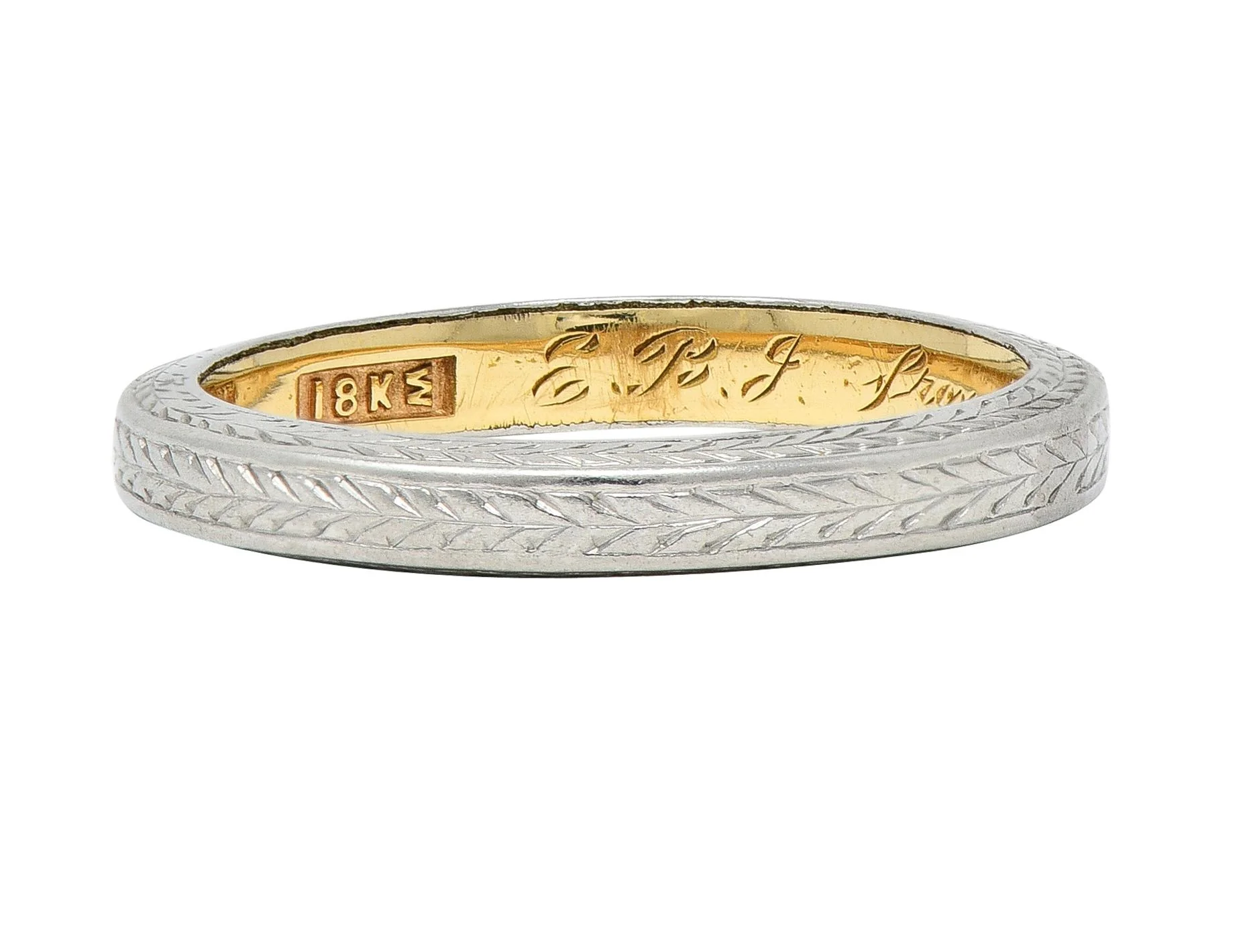 Edwardian 1912 18 Karat Two-Tone Gold Wheat Antique Wedding Band Ring - Image 10