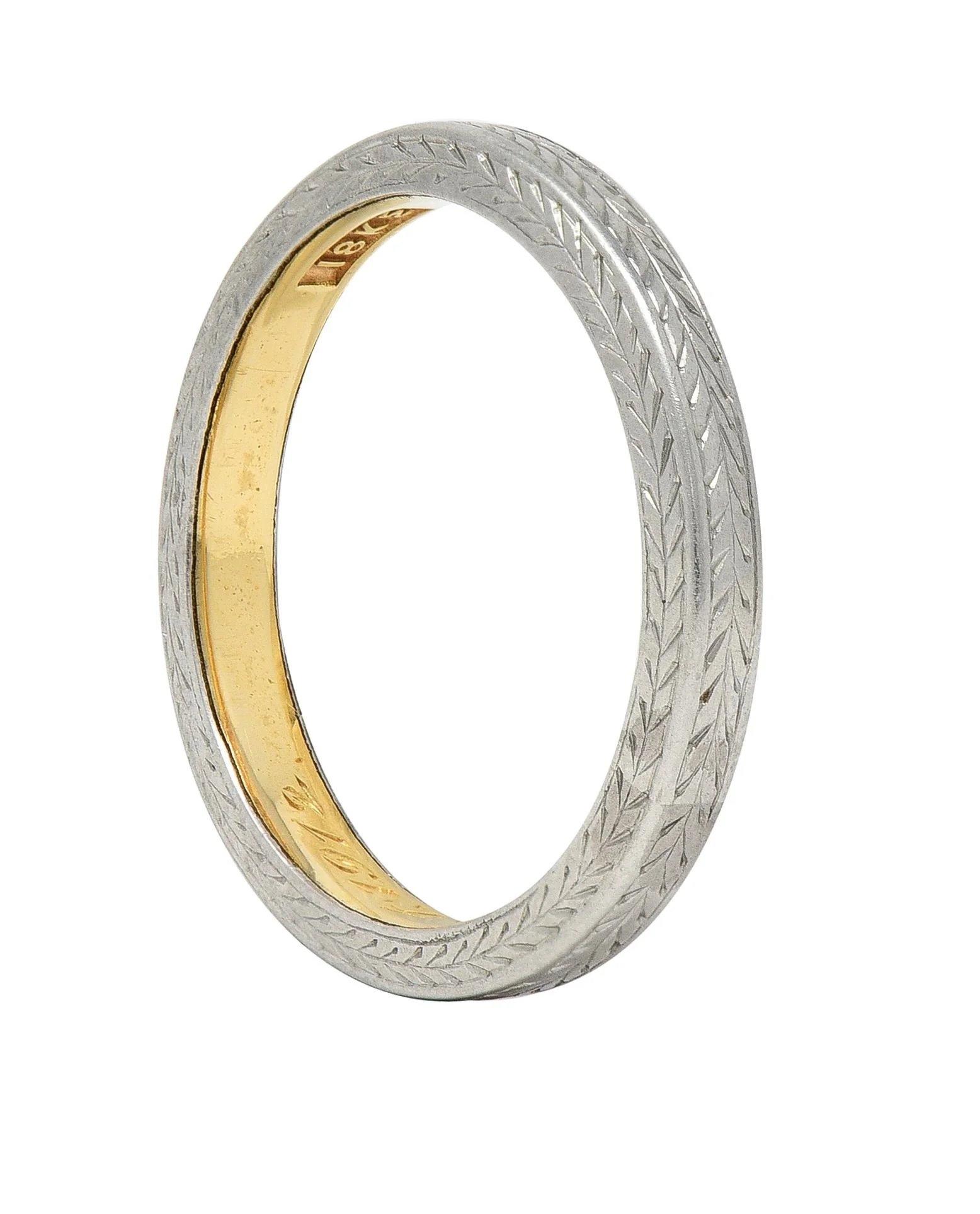 Edwardian 1912 18 Karat Two-Tone Gold Wheat Antique Wedding Band Ring - Image 11