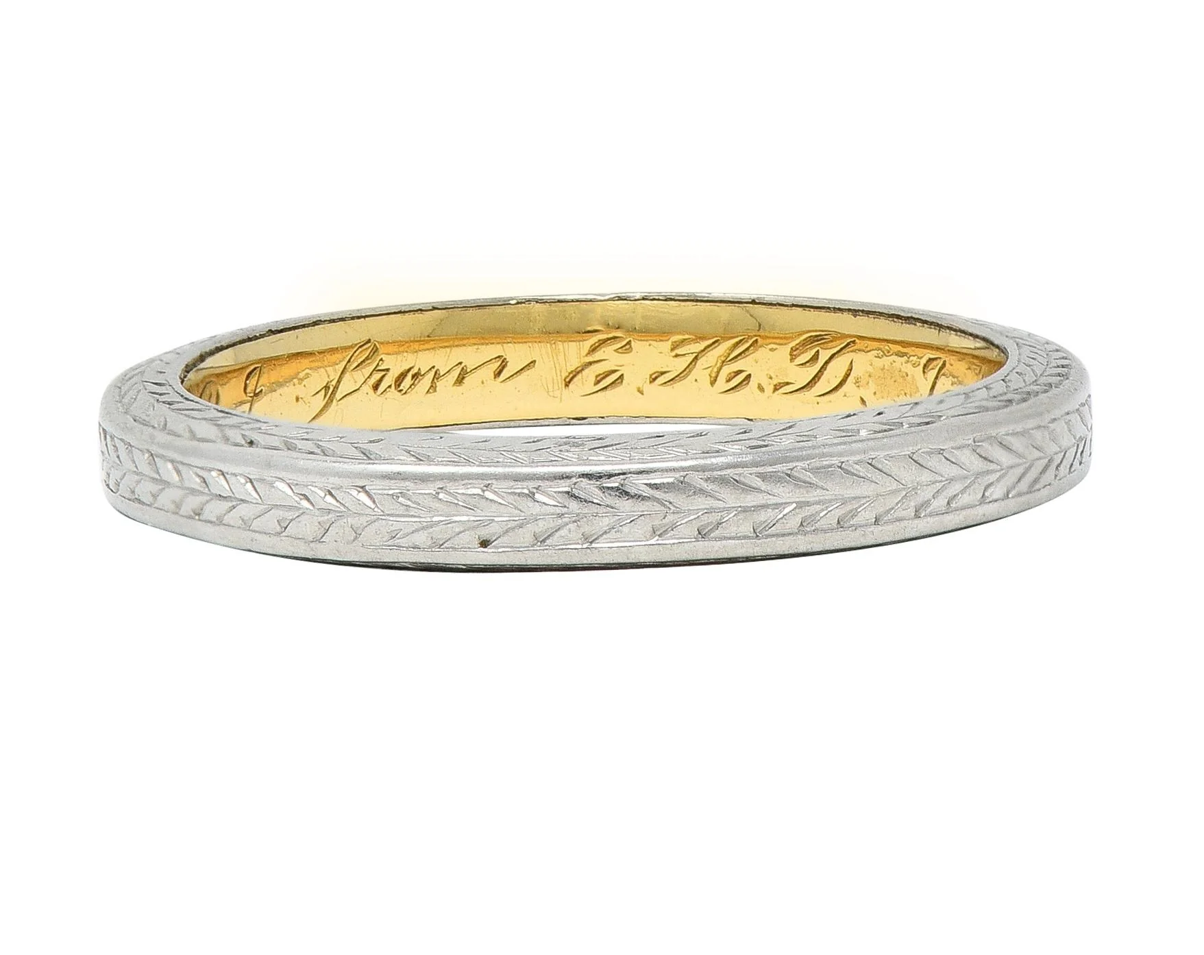 Edwardian 1912 18 Karat Two-Tone Gold Wheat Antique Wedding Band Ring - Image 3