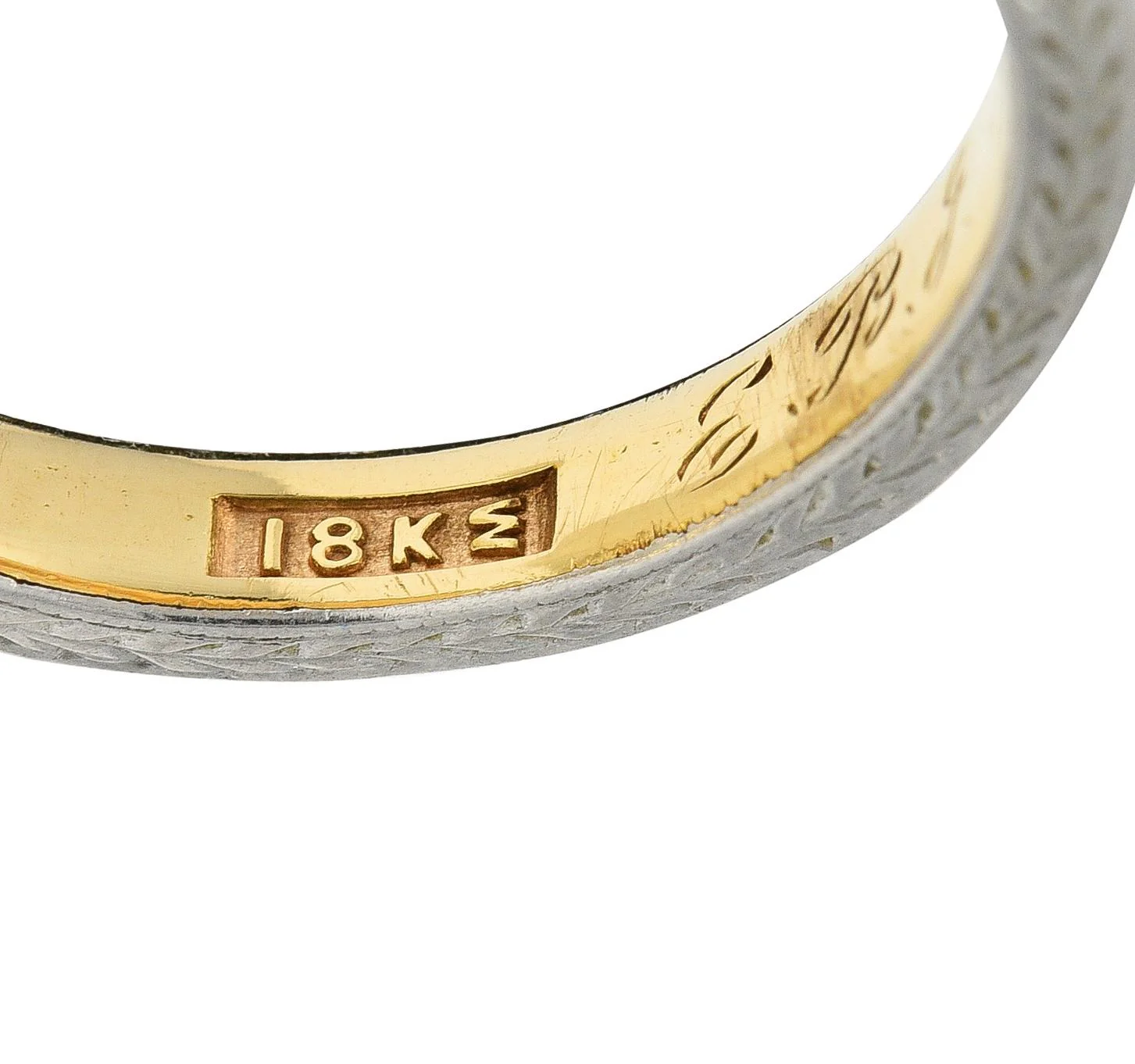 Edwardian 1912 18 Karat Two-Tone Gold Wheat Antique Wedding Band Ring - Image 4