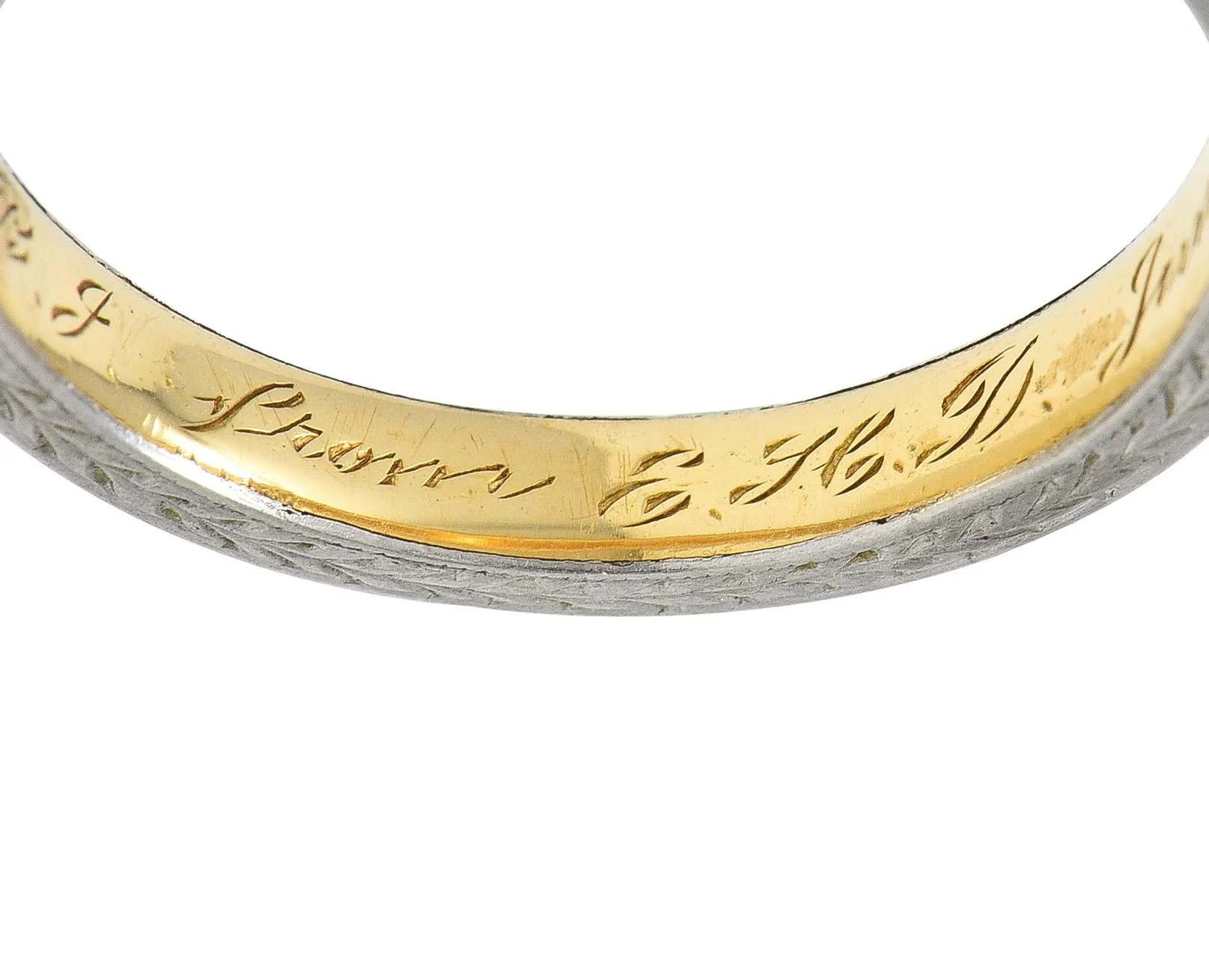 Edwardian 1912 18 Karat Two-Tone Gold Wheat Antique Wedding Band Ring - Image 6