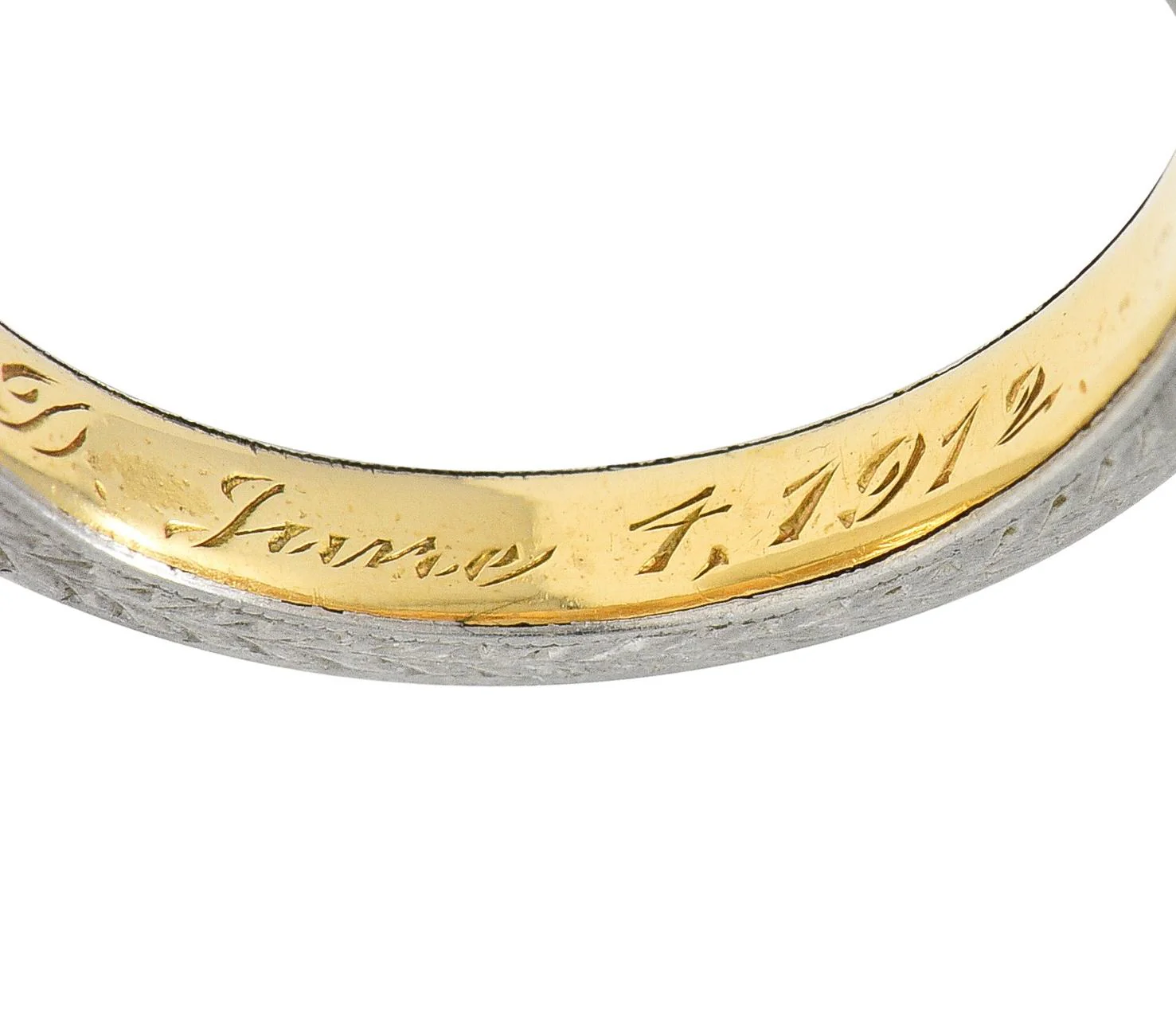 Edwardian 1912 18 Karat Two-Tone Gold Wheat Antique Wedding Band Ring - Image 7