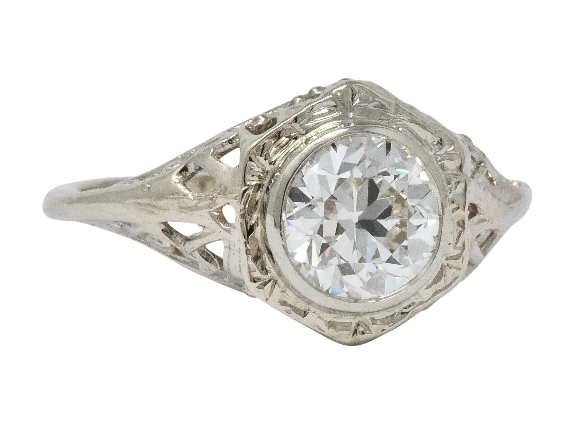 Edwardian 1920's 1.46 CTW Diamond 14 Karat White Gold Engagement Ring GIA