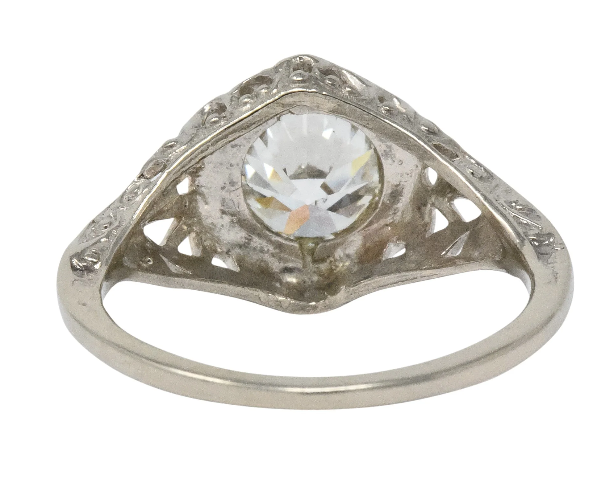 Edwardian 1920's 1.46 CTW Diamond 14 Karat White Gold Engagement Ring GIA - Image 4