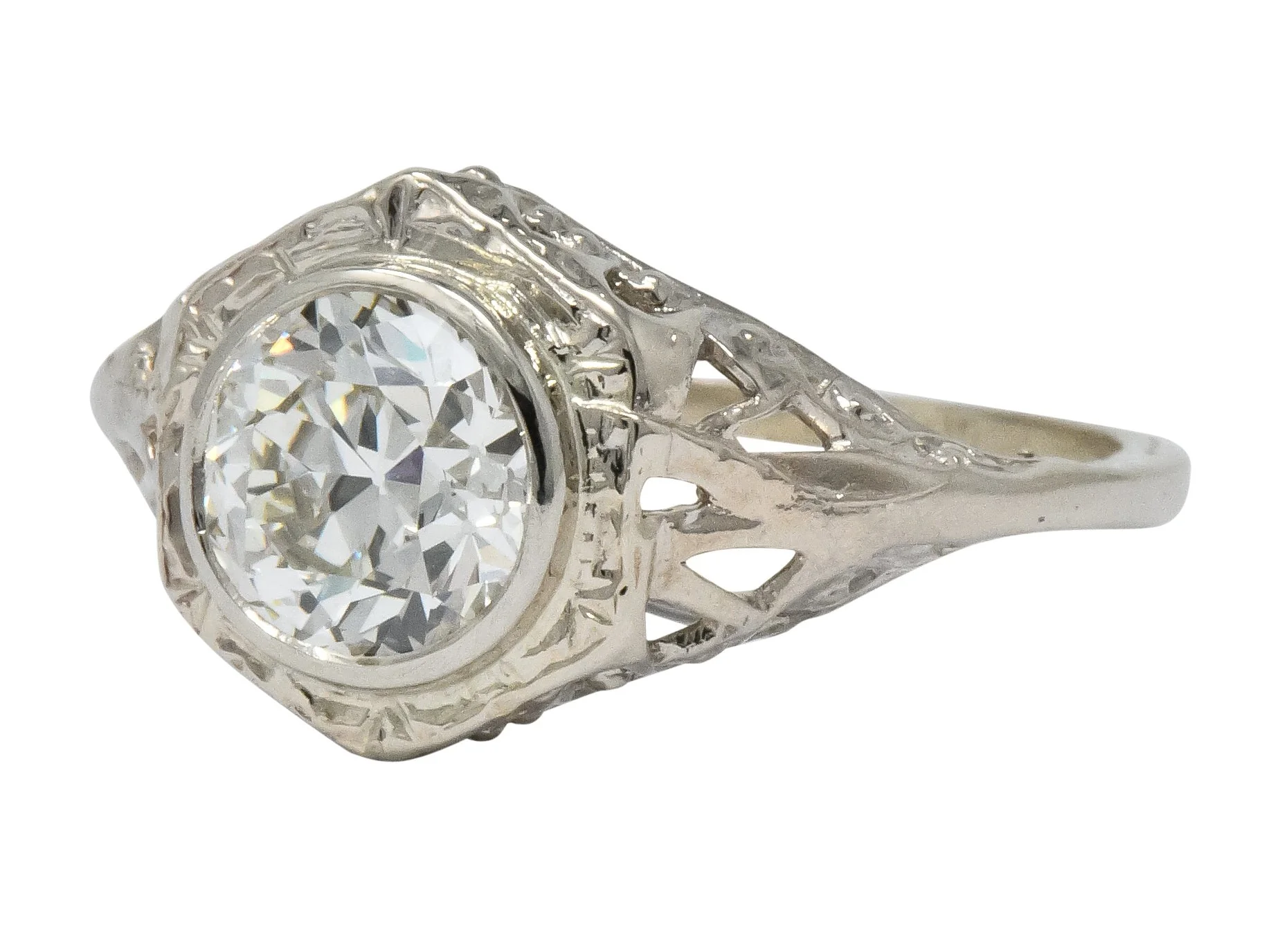 Edwardian 1920's 1.46 CTW Diamond 14 Karat White Gold Engagement Ring GIA - Image 6