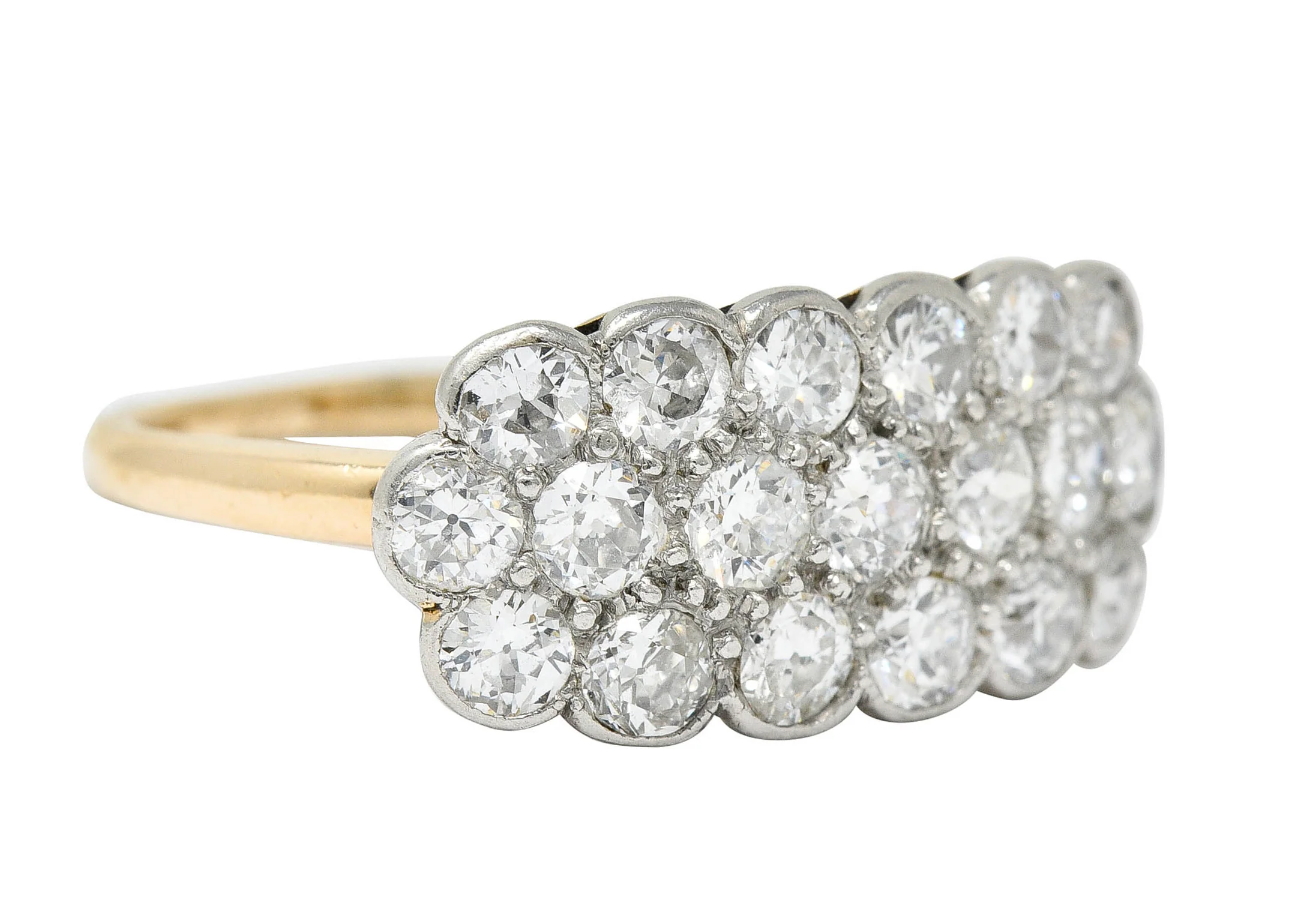 Edwardian 2.00 CTW Diamond Platinum-Topped 14 Karat Gold Cluster Band Ring - Image 2