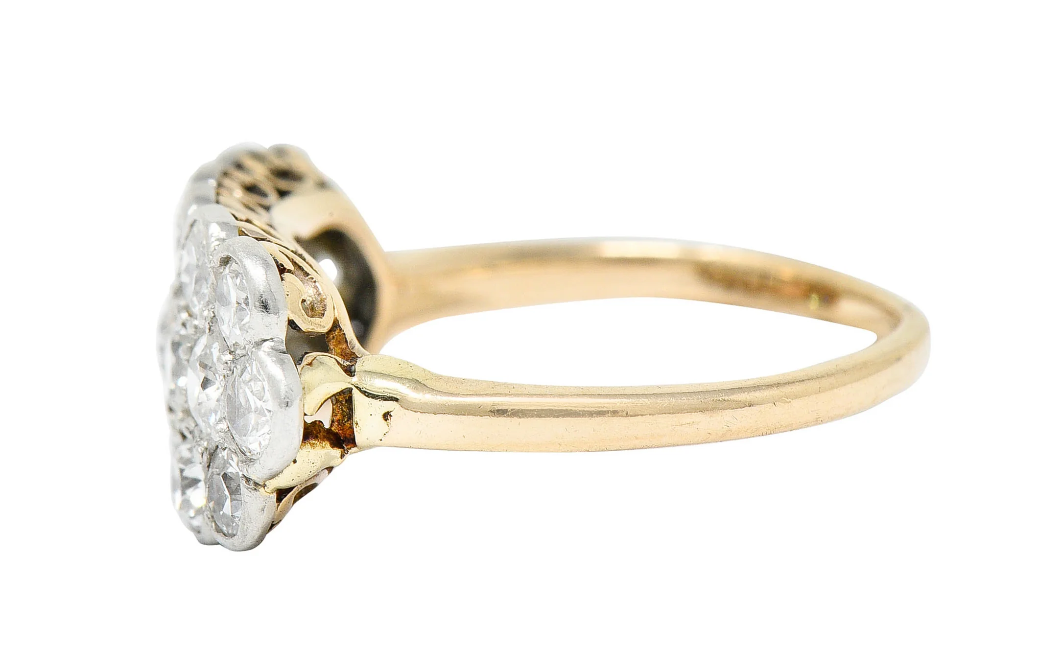 Edwardian 2.00 CTW Diamond Platinum-Topped 14 Karat Gold Cluster Band Ring - Image 5