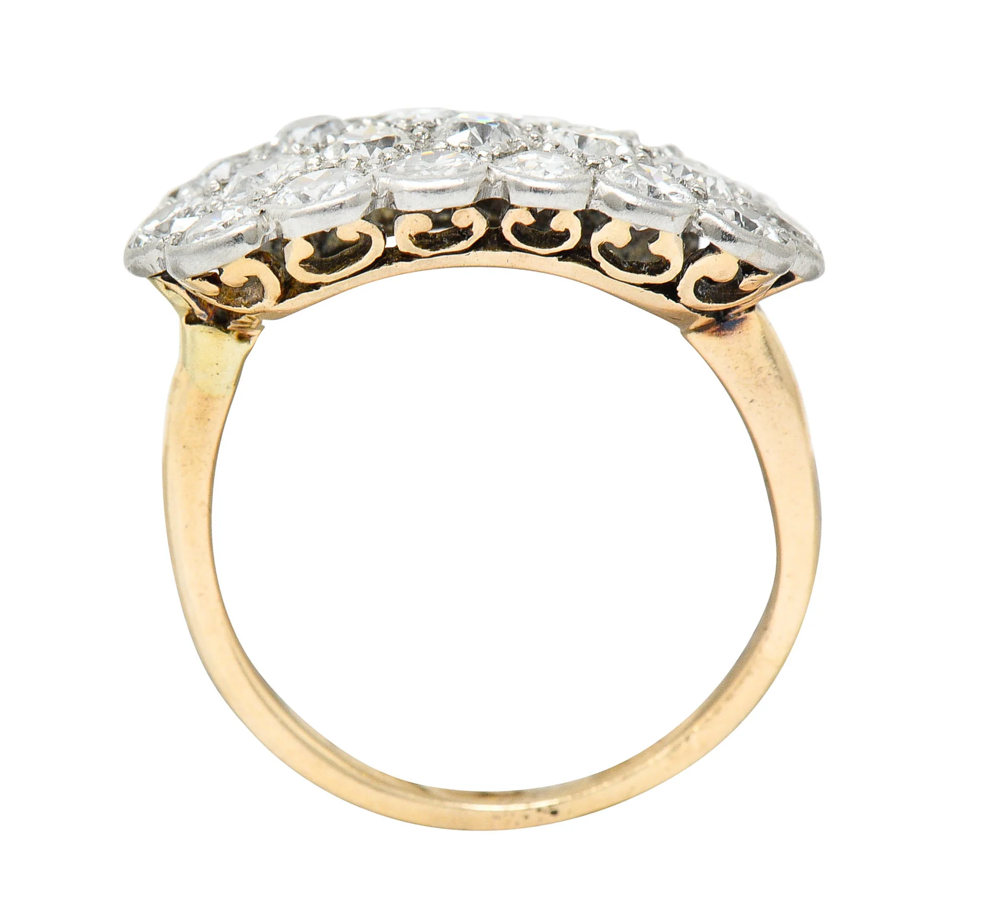 Edwardian 2.00 CTW Diamond Platinum-Topped 14 Karat Gold Cluster Band Ring - Image 7