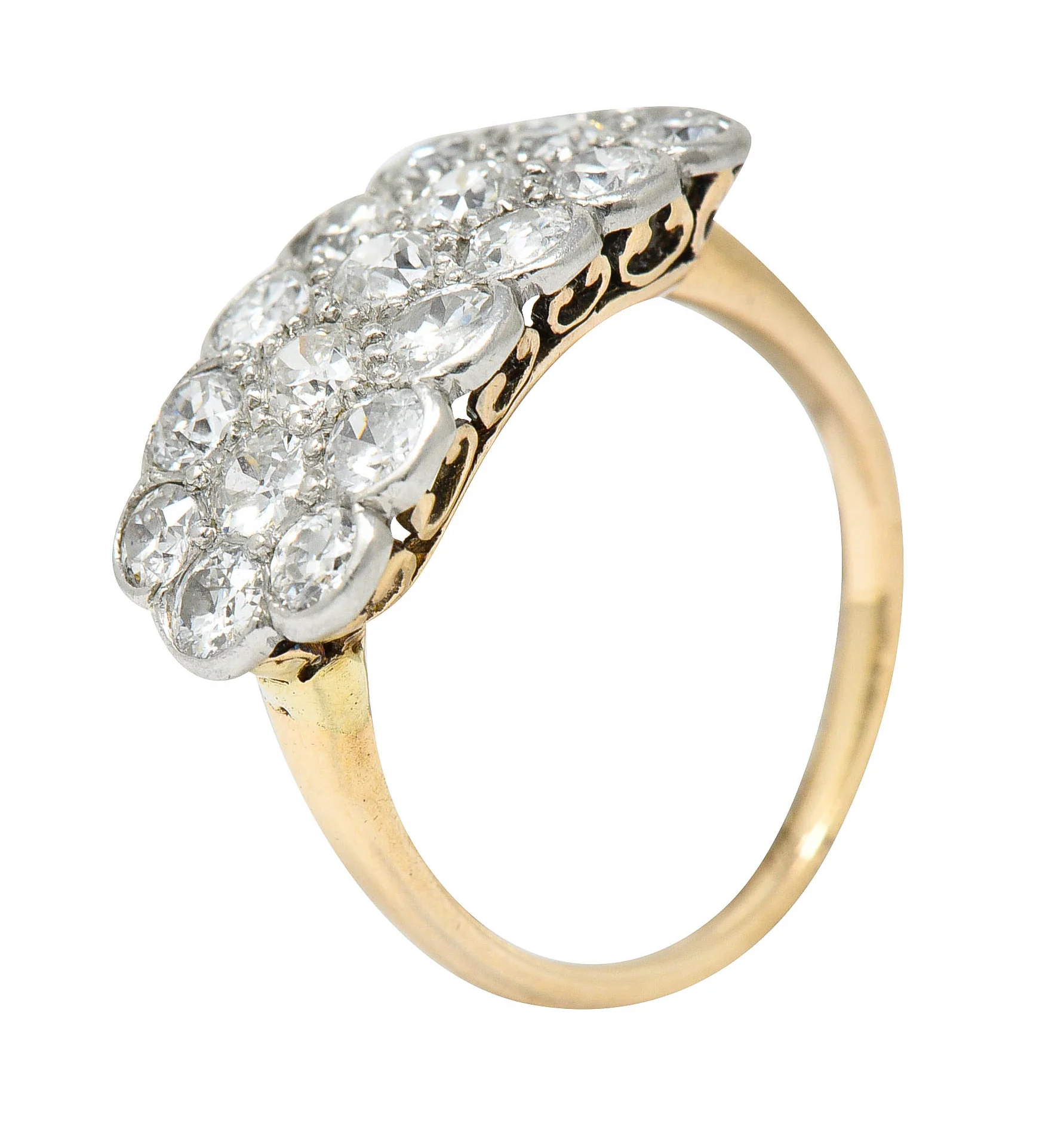 Edwardian 2.00 CTW Diamond Platinum-Topped 14 Karat Gold Cluster Band Ring - Image 9