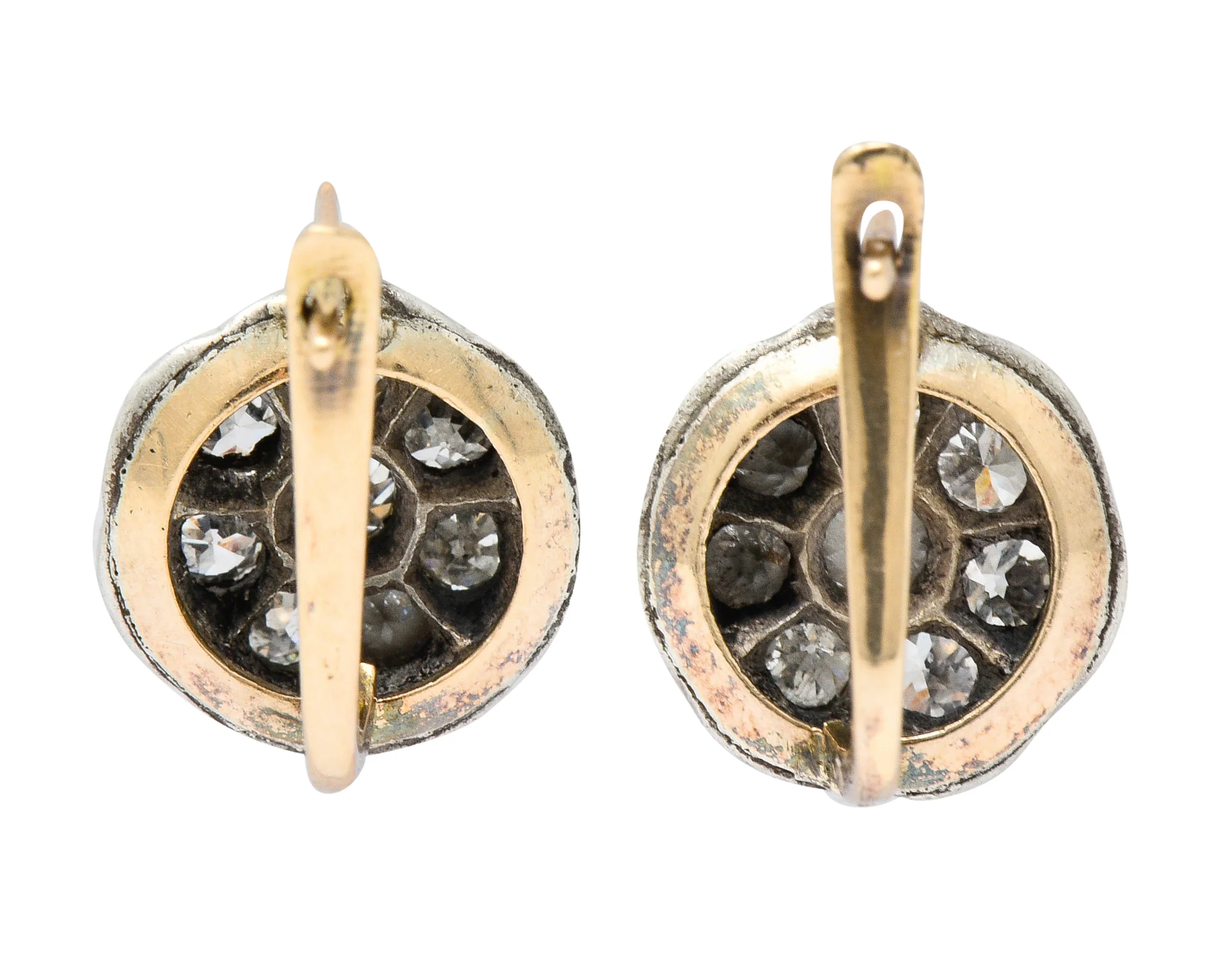 Edwardian 2.00 CTW Diamond Platinum-Topped 14 Karat Gold Cluster Earrings - Image 3