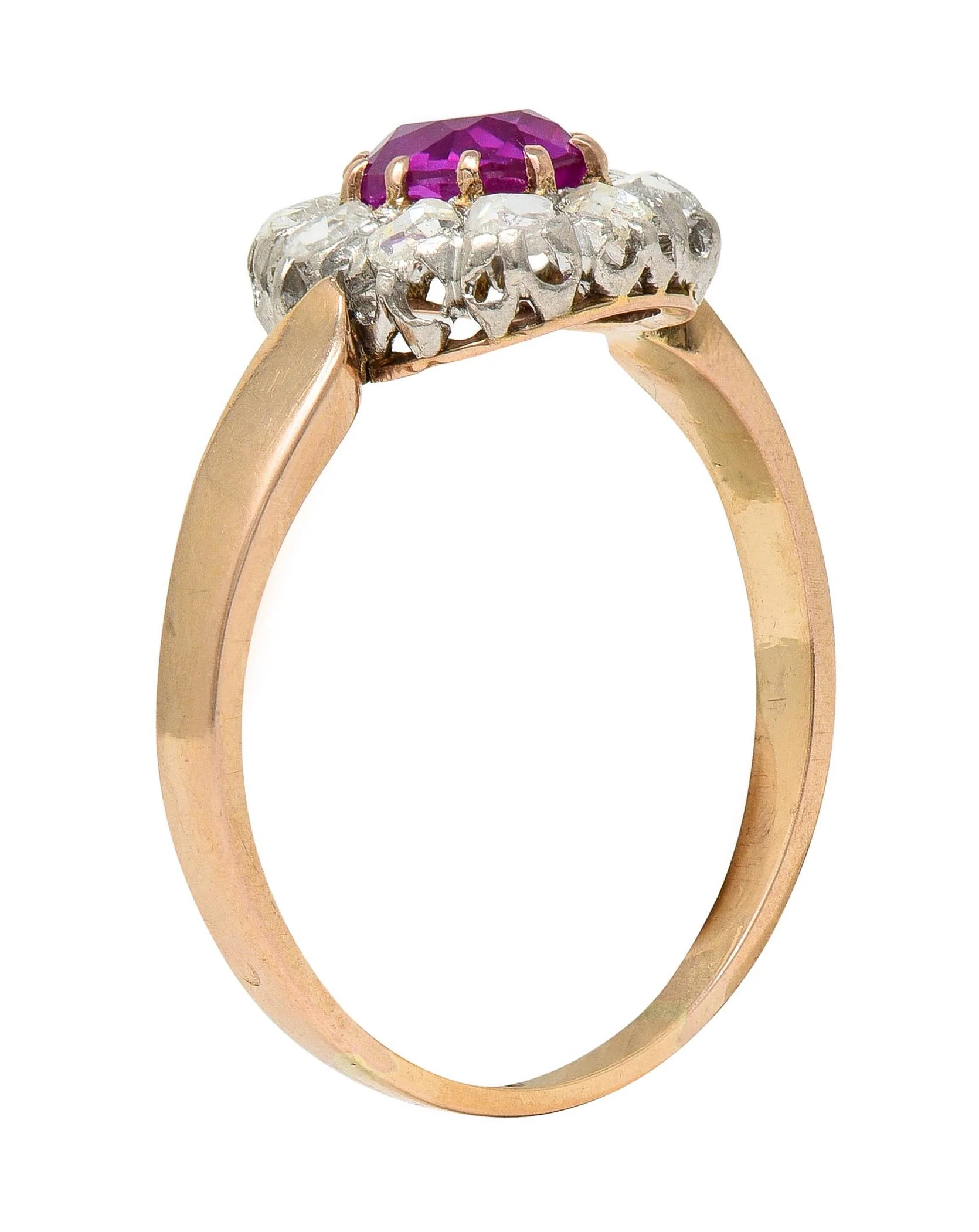 Edwardian 2.00 CTW No Heat Burma Pink Sapphire Diamond Platinum 14 Karat Rose Gold Halo Antique Ring GIA - Image 10