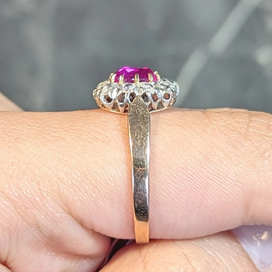 Edwardian 2.00 CTW No Heat Burma Pink Sapphire Diamond Platinum 14 Karat Rose Gold Halo Antique Ring GIA - Image 15