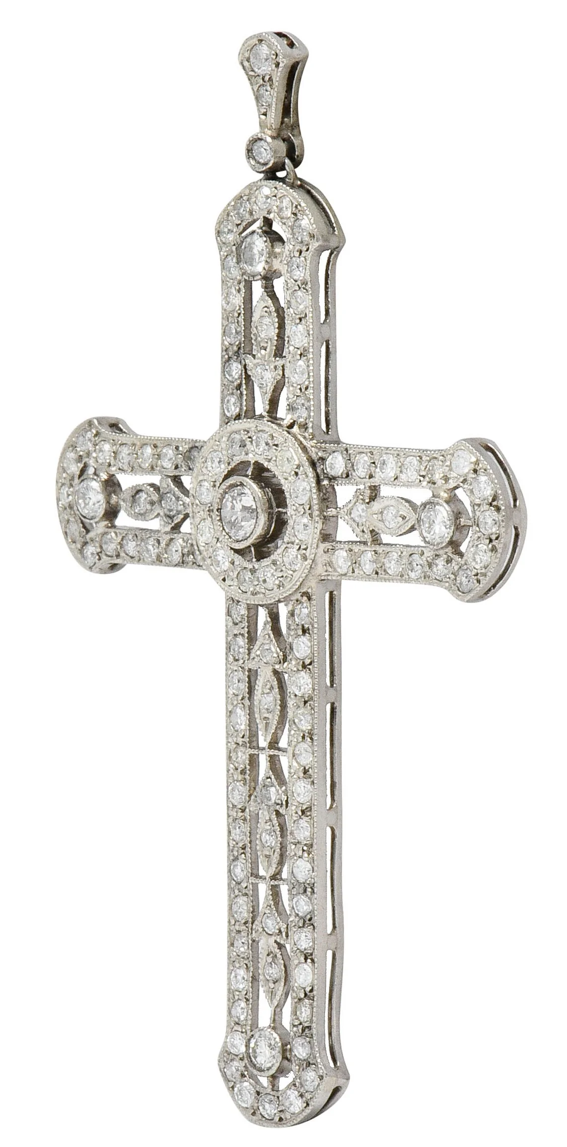 Edwardian 2.05 CTW Diamond Platinum Cross Pendant - Image 4