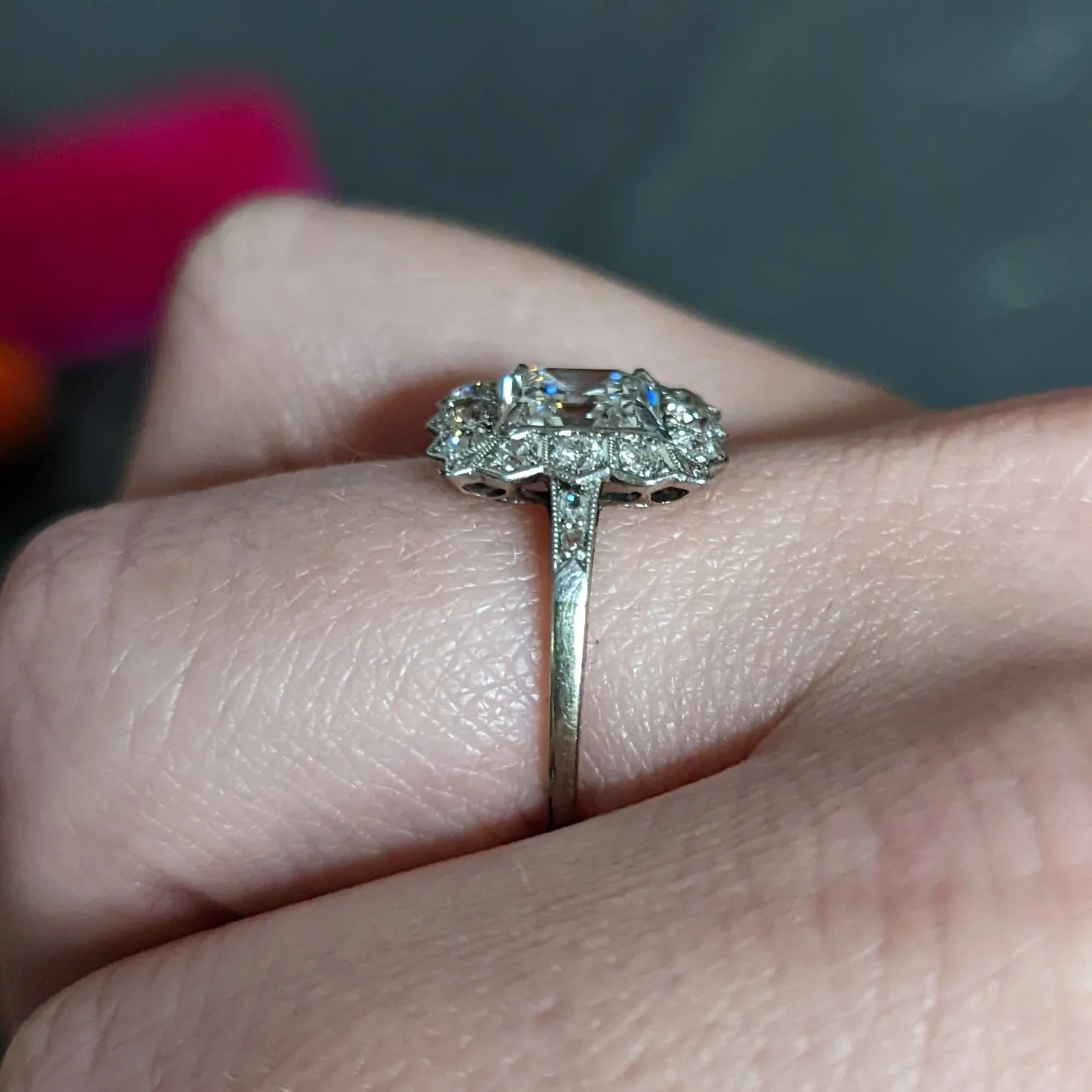 Edwardian 2.07 CTW Asscher Diamond Platinum-Topped 14 Karat Gold Cluster Antique Ring GIA - Image 13