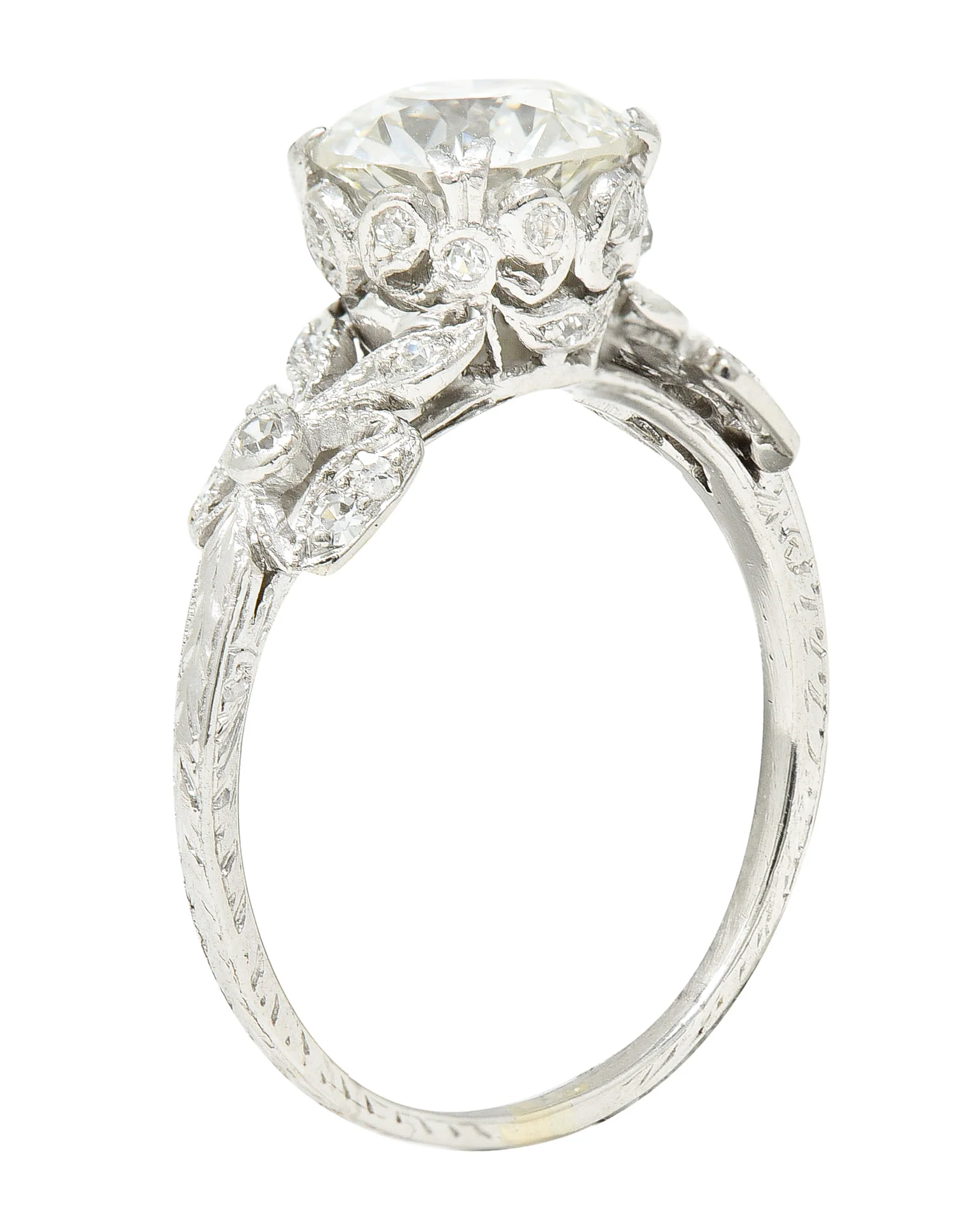 Edwardian 2.07 CTW Old European Cut Diamond Platinum Floral Antique Engagement Ring GIA - Image 2