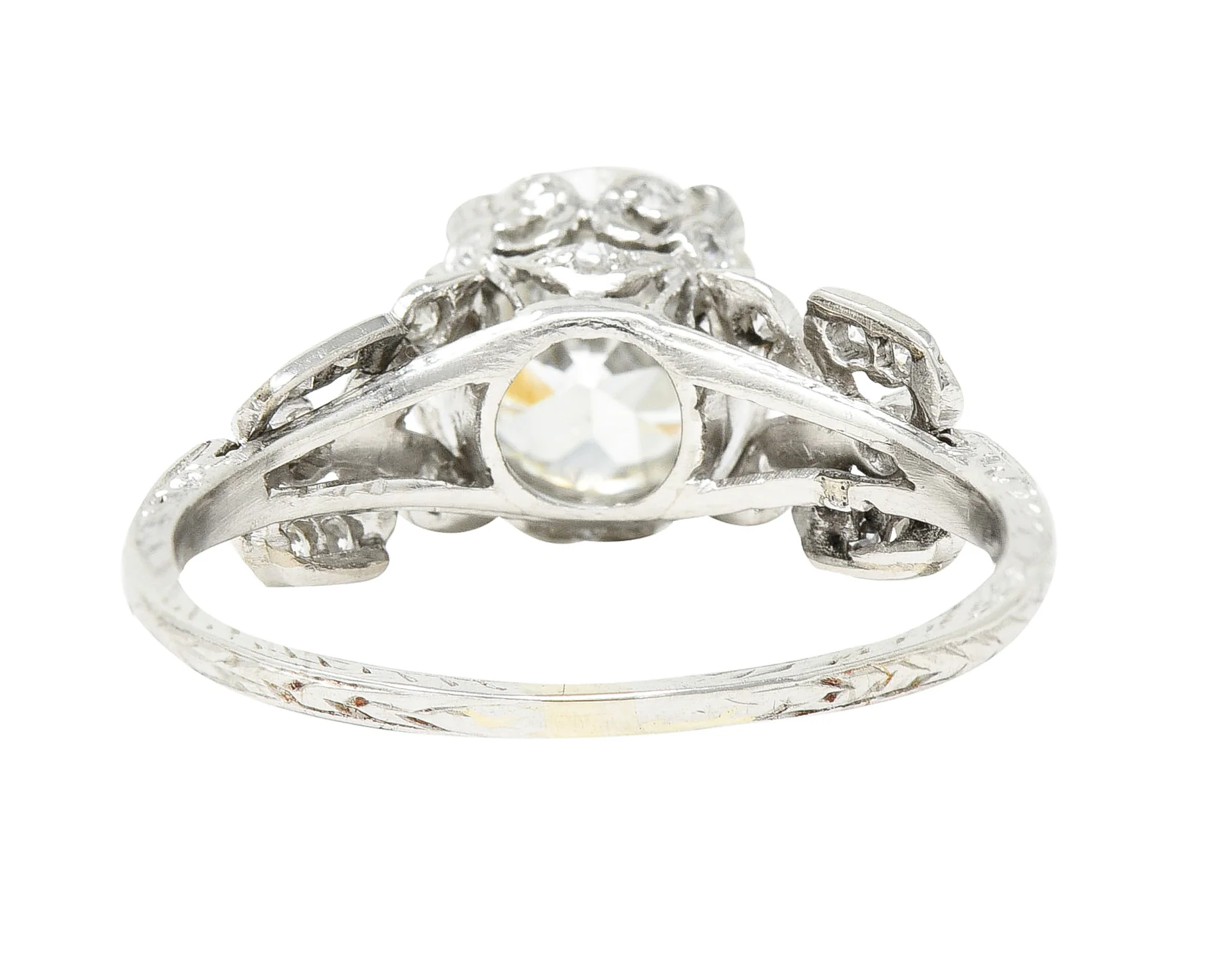 Edwardian 2.07 CTW Old European Cut Diamond Platinum Floral Antique Engagement Ring GIA - Image 5