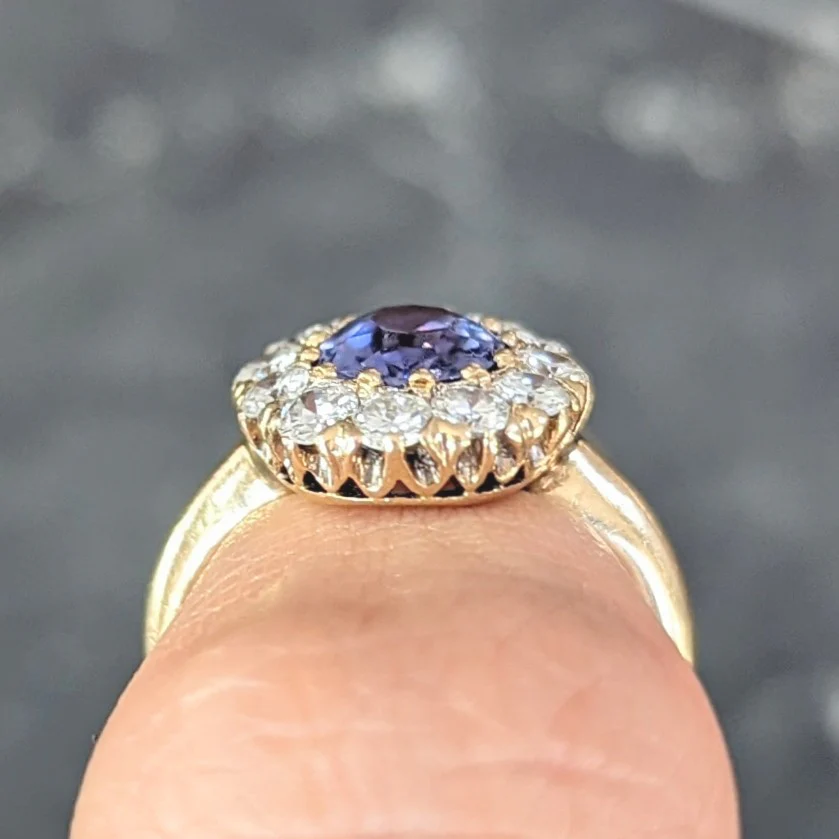 Edwardian 2.10 CTW No Heat Purple Ceylon Sapphire Diamond 14 Karat Gold Antique Ring GIA - Image 13