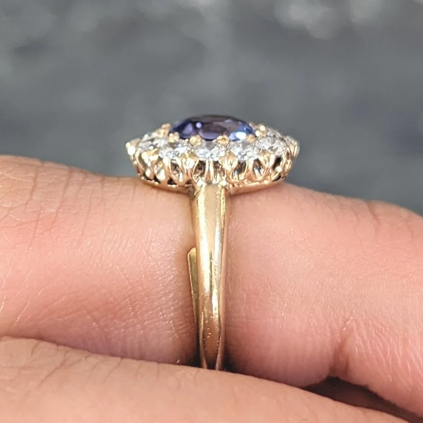 Edwardian 2.10 CTW No Heat Purple Ceylon Sapphire Diamond 14 Karat Gold Antique Ring GIA - Image 14