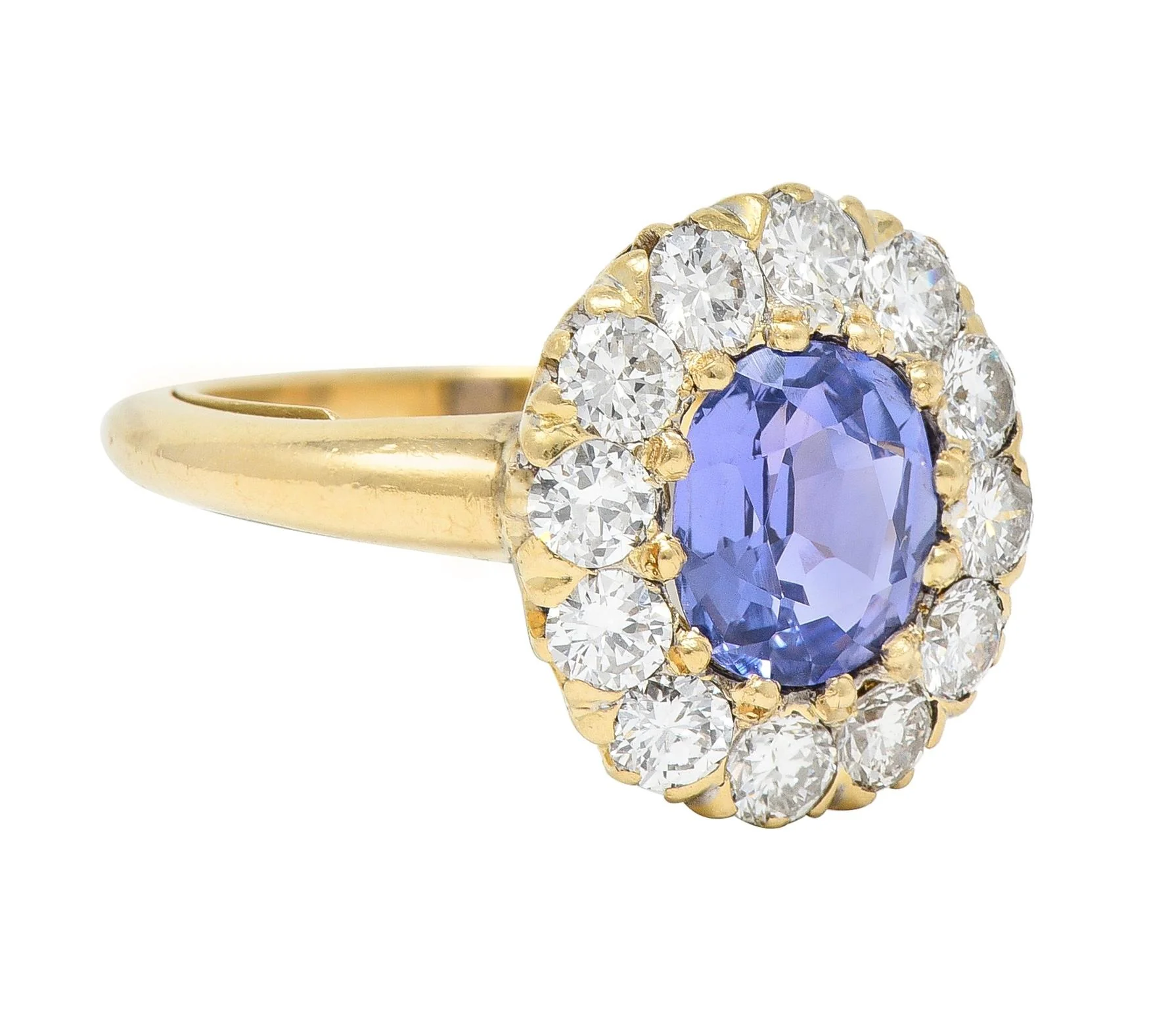 Edwardian 2.10 CTW No Heat Purple Ceylon Sapphire Diamond 14 Karat Gold Antique Ring GIA - Image 3