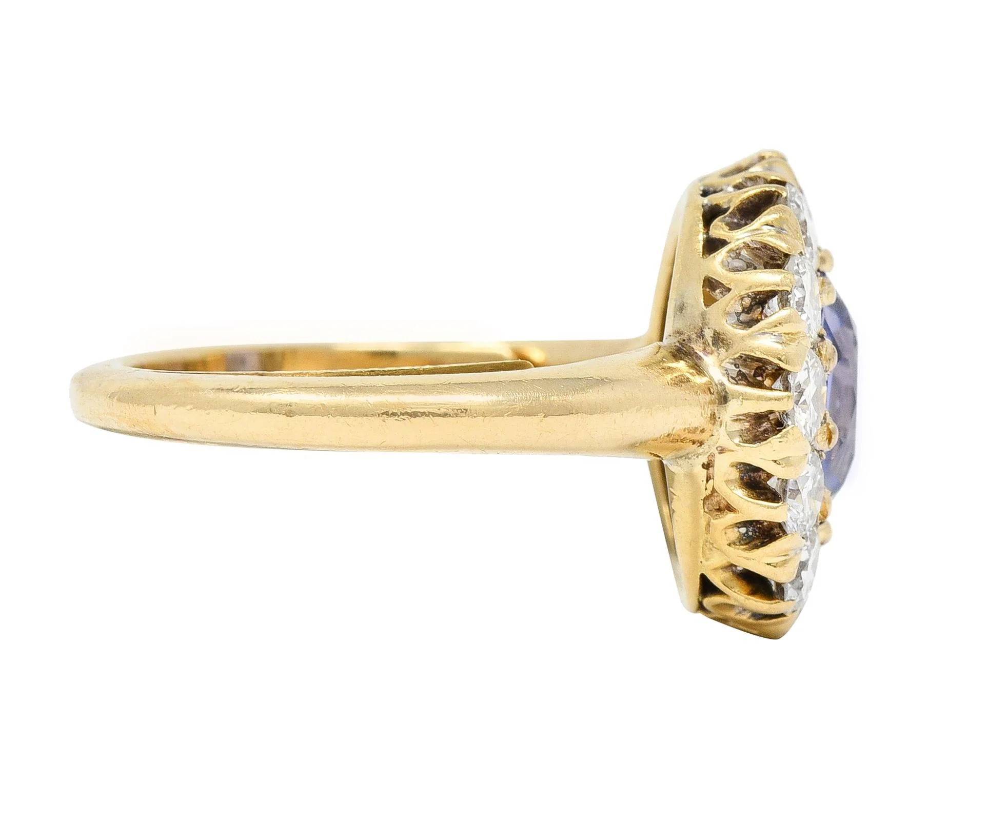 Edwardian 2.10 CTW No Heat Purple Ceylon Sapphire Diamond 14 Karat Gold Antique Ring GIA - Image 4