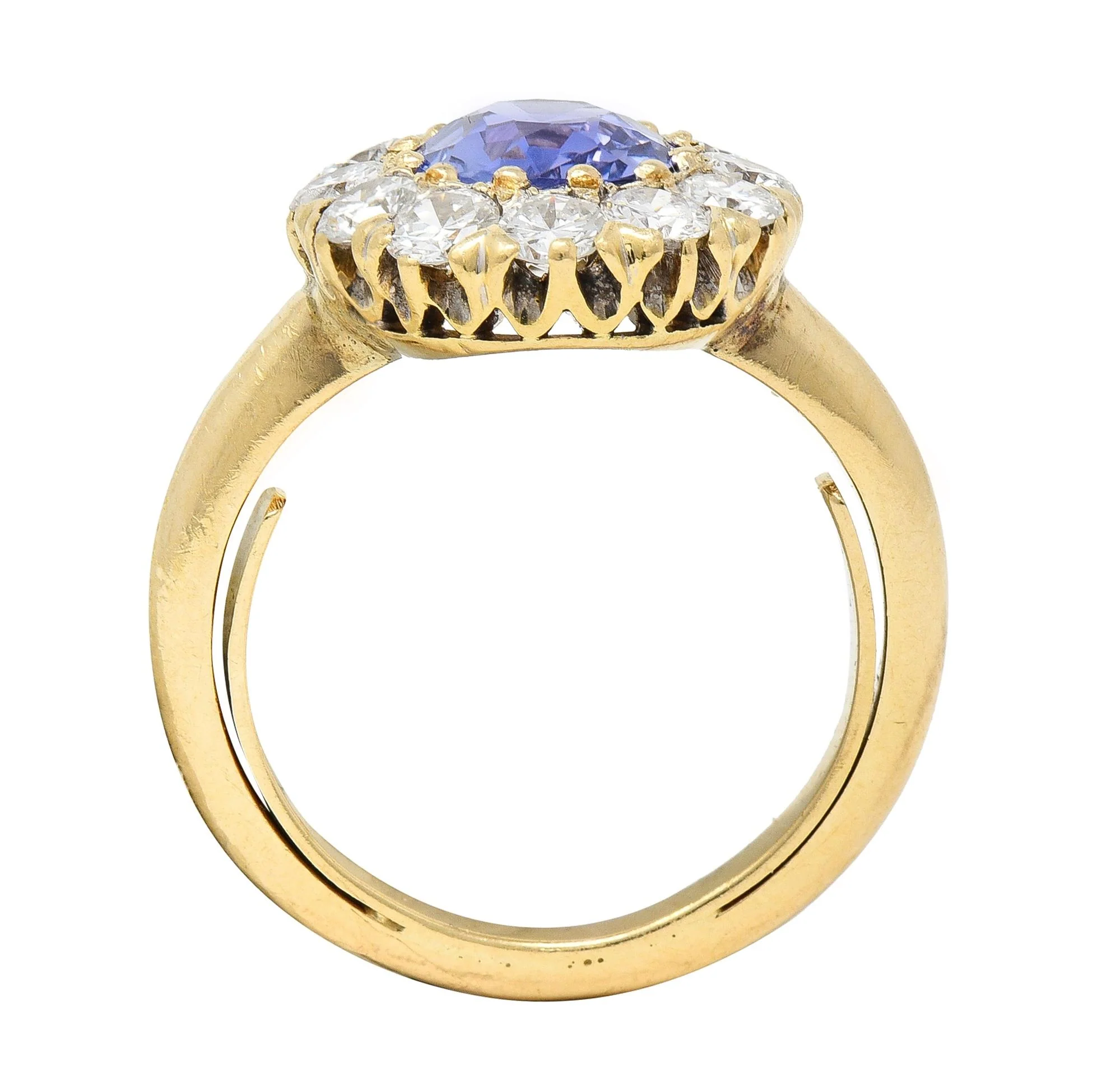 Edwardian 2.10 CTW No Heat Purple Ceylon Sapphire Diamond 14 Karat Gold Antique Ring GIA - Image 9