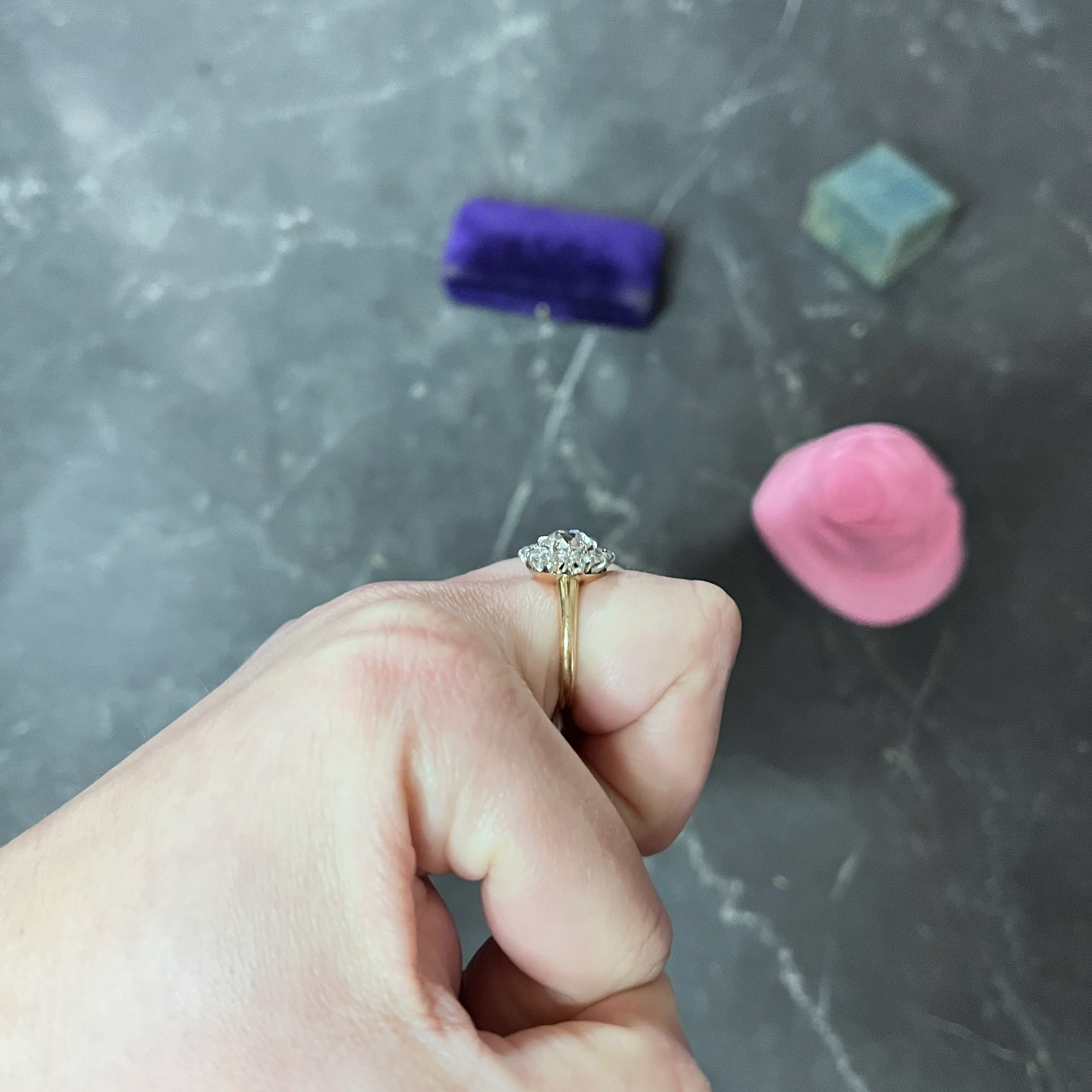 Edwardian 2.14 CTW Diamond Platinum-Topped 14 Karat Gold Cluster Engagement Ring GIA - Image 14