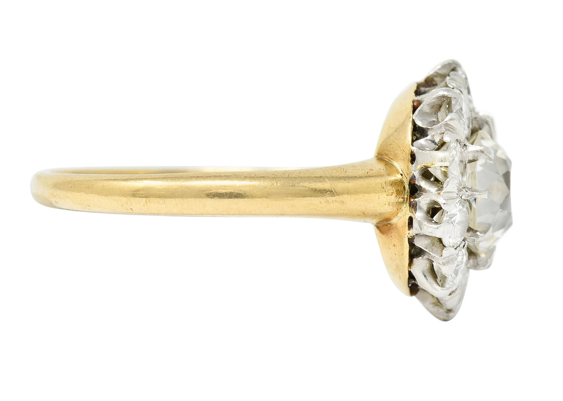Edwardian 2.14 CTW Diamond Platinum-Topped 14 Karat Gold Cluster Engagement Ring GIA - Image 3