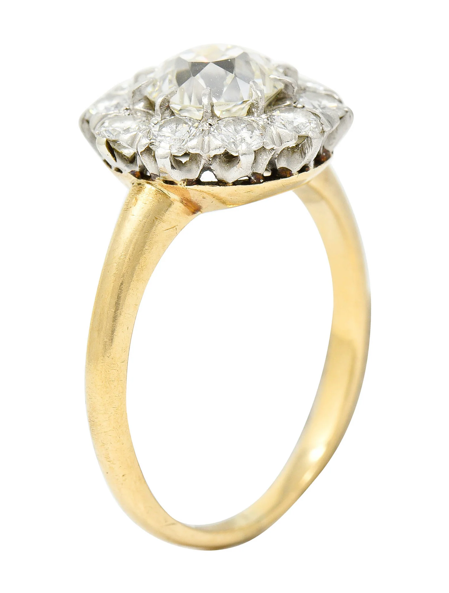 Edwardian 2.14 CTW Diamond Platinum-Topped 14 Karat Gold Cluster Engagement Ring GIA - Image 9