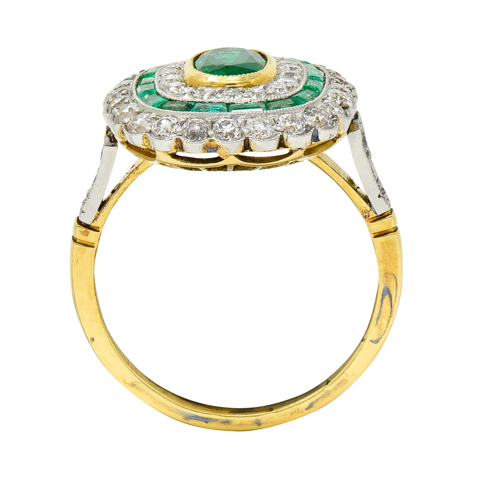 Edwardian 2.15 CTW Emerald Diamond Platinum-Topped 18 Karat Gold Dinner Ring - Image 9