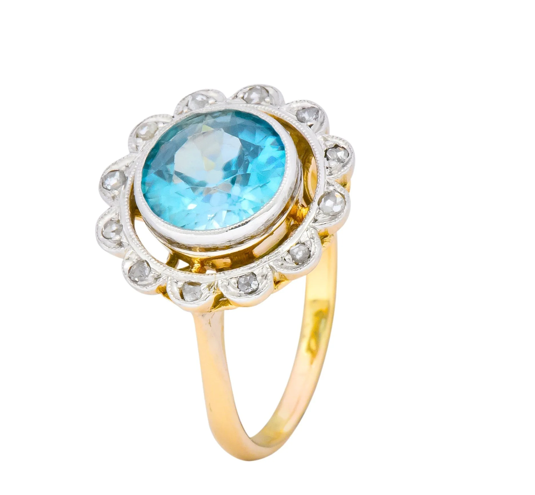 Edwardian 2.20 CTW Zircon Diamond Platinum 14 Karat Gold Ring - Image 8