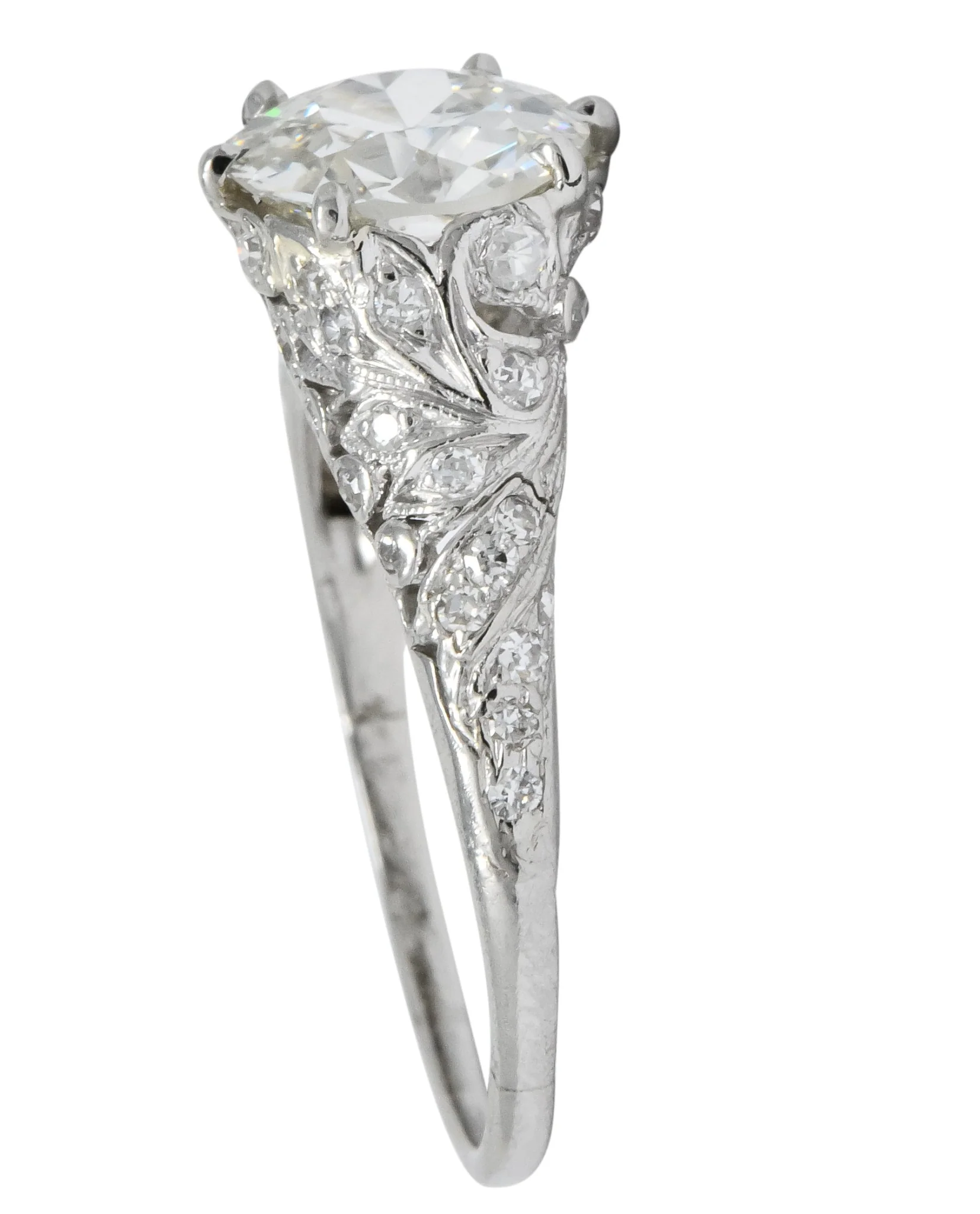 Edwardian 2.23 CTW Transitional Cut Diamond Platinum Engagement Ring GIA - Image 3