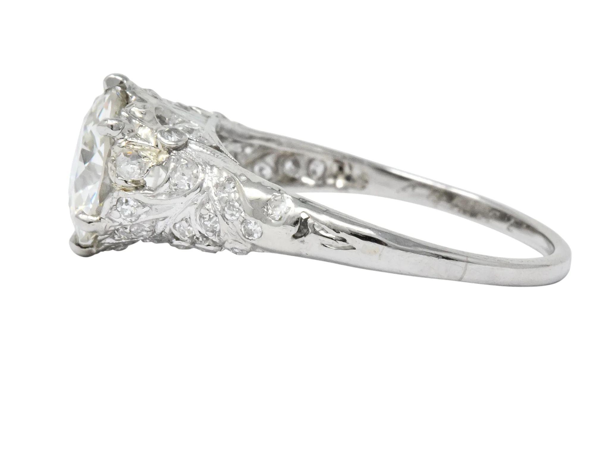 Edwardian 2.23 CTW Transitional Cut Diamond Platinum Engagement Ring GIA - Image 4