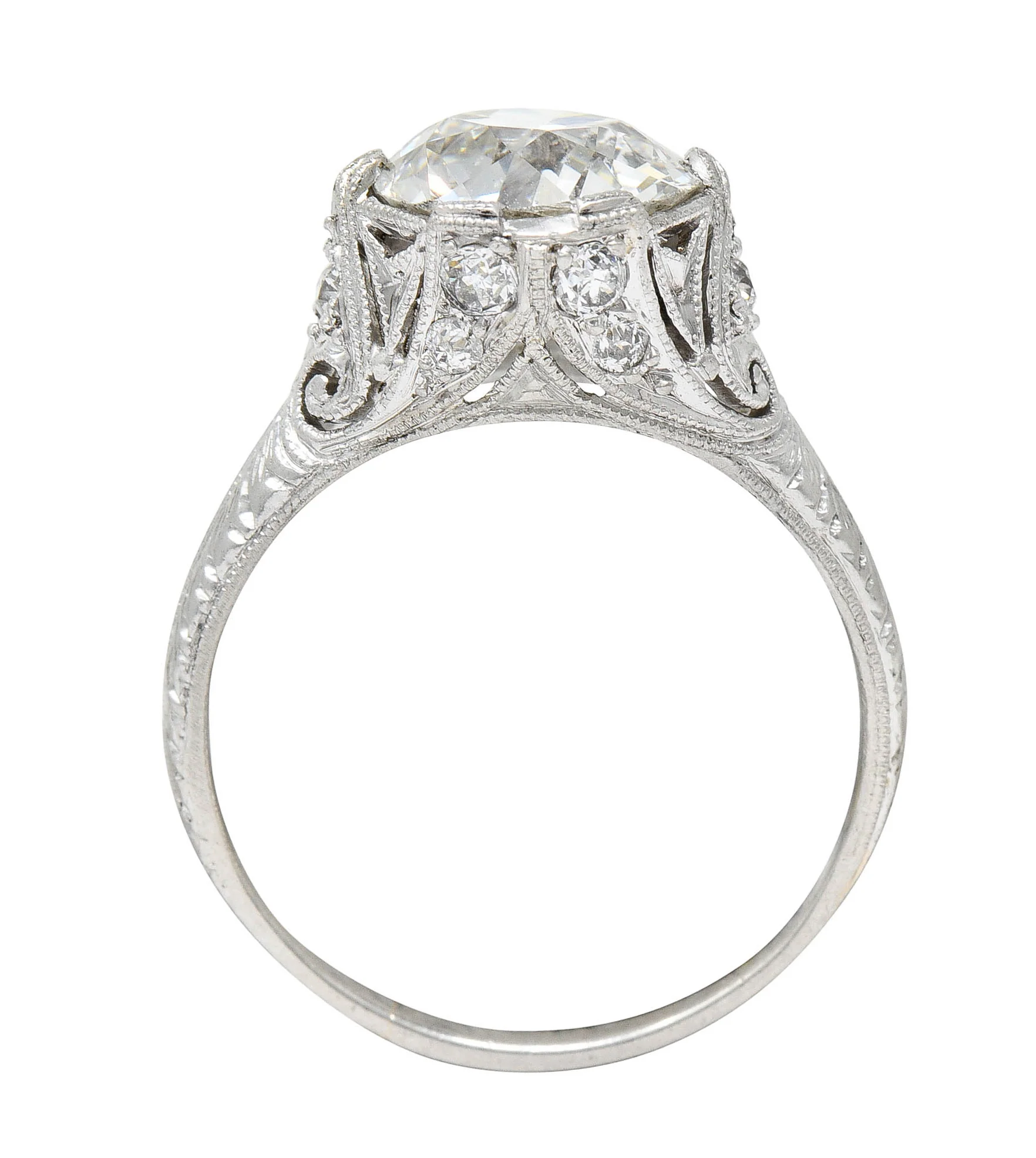 Edwardian 2.25 CTW Diamond Platinum Scrolled Engagement Antique Ring - Image 8
