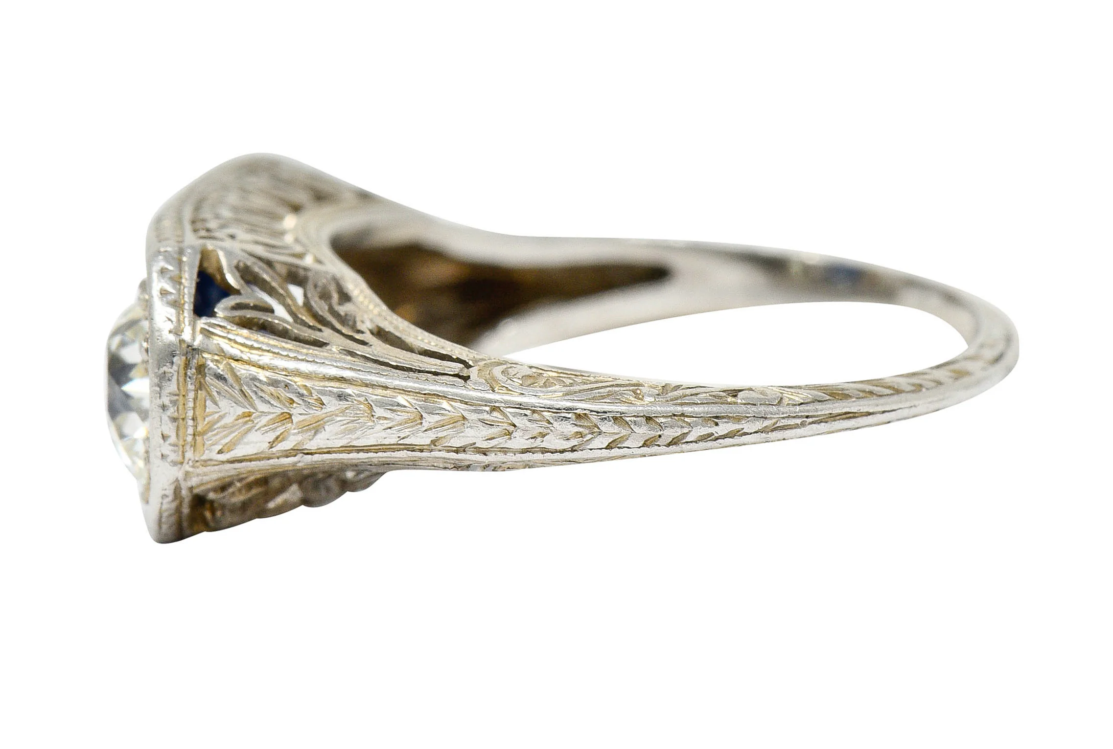 Edwardian 2.30 CTW No Heat Sapphire Diamond Platinum Heart Band Ring GIA - Image 5