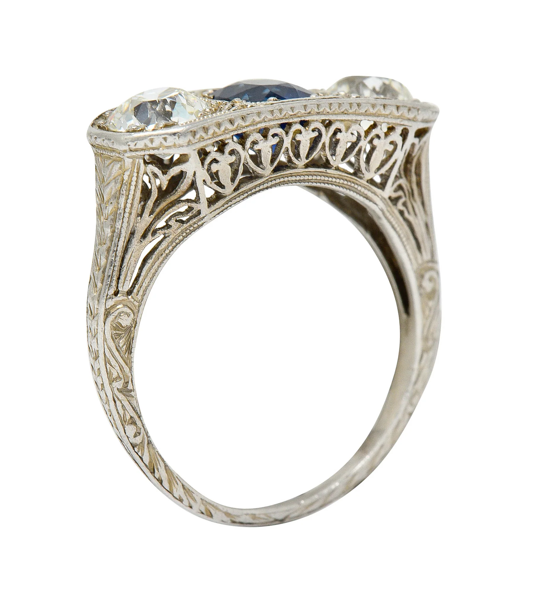 Edwardian 2.30 CTW No Heat Sapphire Diamond Platinum Heart Band Ring GIA - Image 8