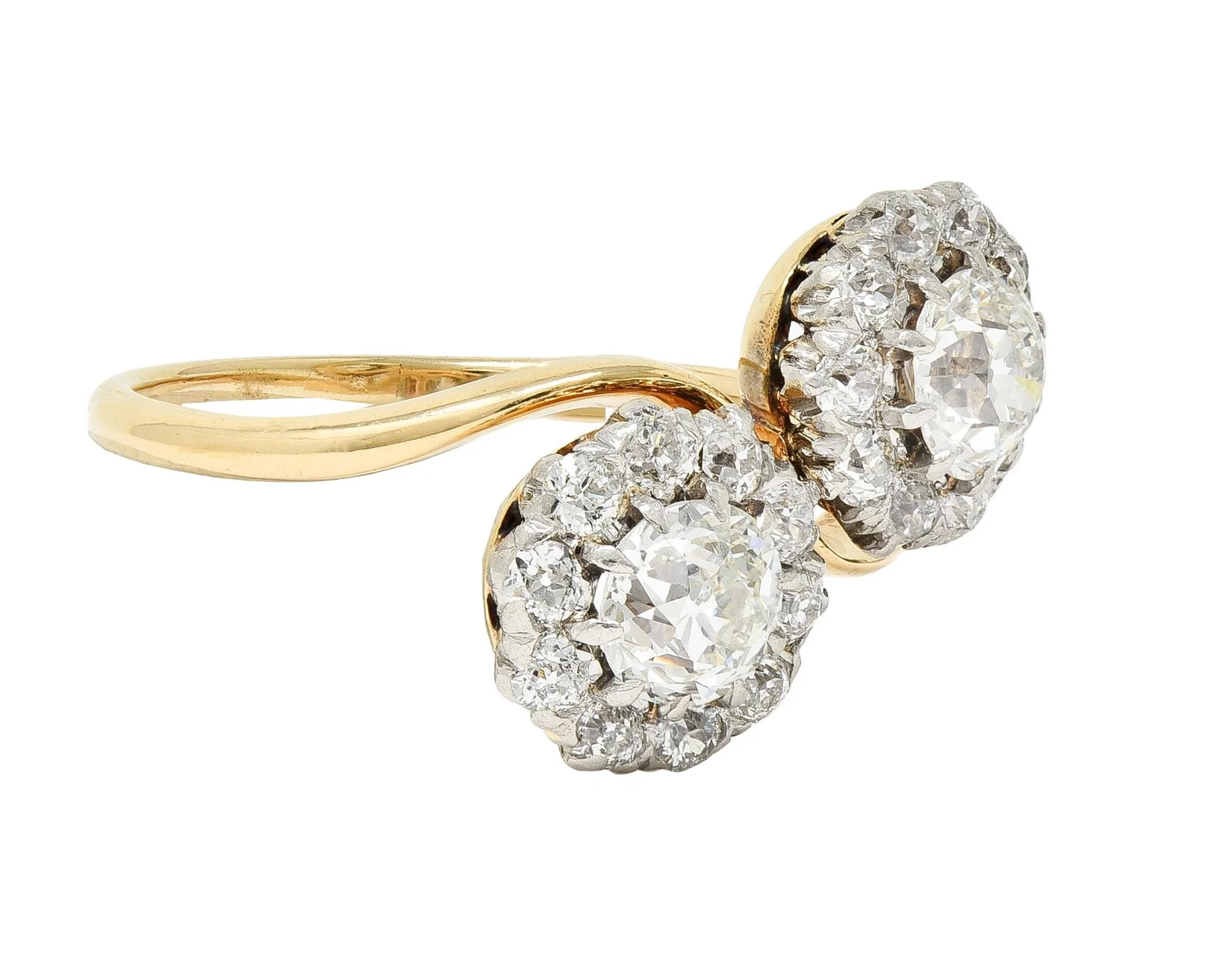 Edwardian 2.36 CTW Diamond Platinum 14 Karat Yellow Gold Antique Toi-Et-Moi Ring - Image 3