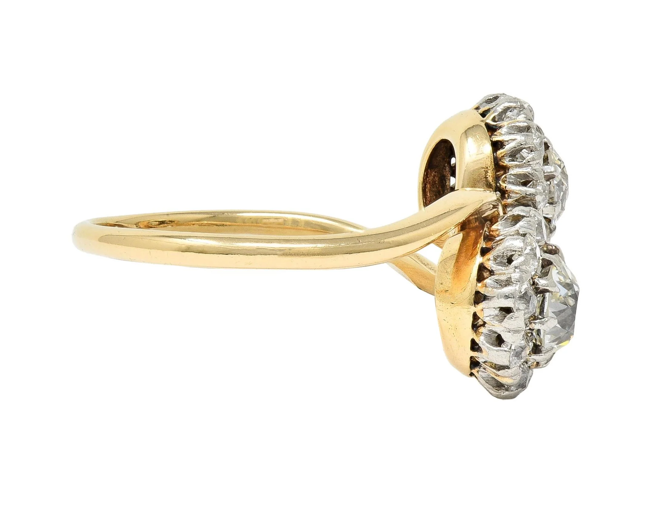 Edwardian 2.36 CTW Diamond Platinum 14 Karat Yellow Gold Antique Toi-Et-Moi Ring - Image 4
