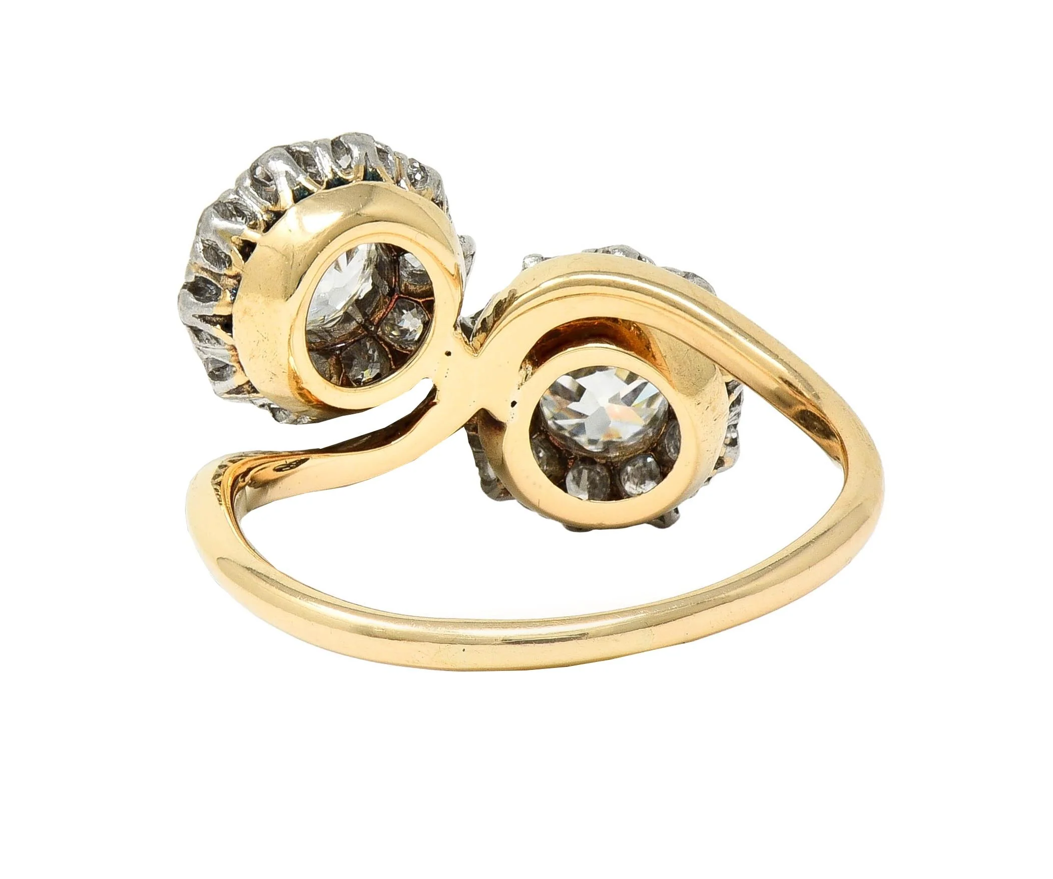 Edwardian 2.36 CTW Diamond Platinum 14 Karat Yellow Gold Antique Toi-Et-Moi Ring - Image 5