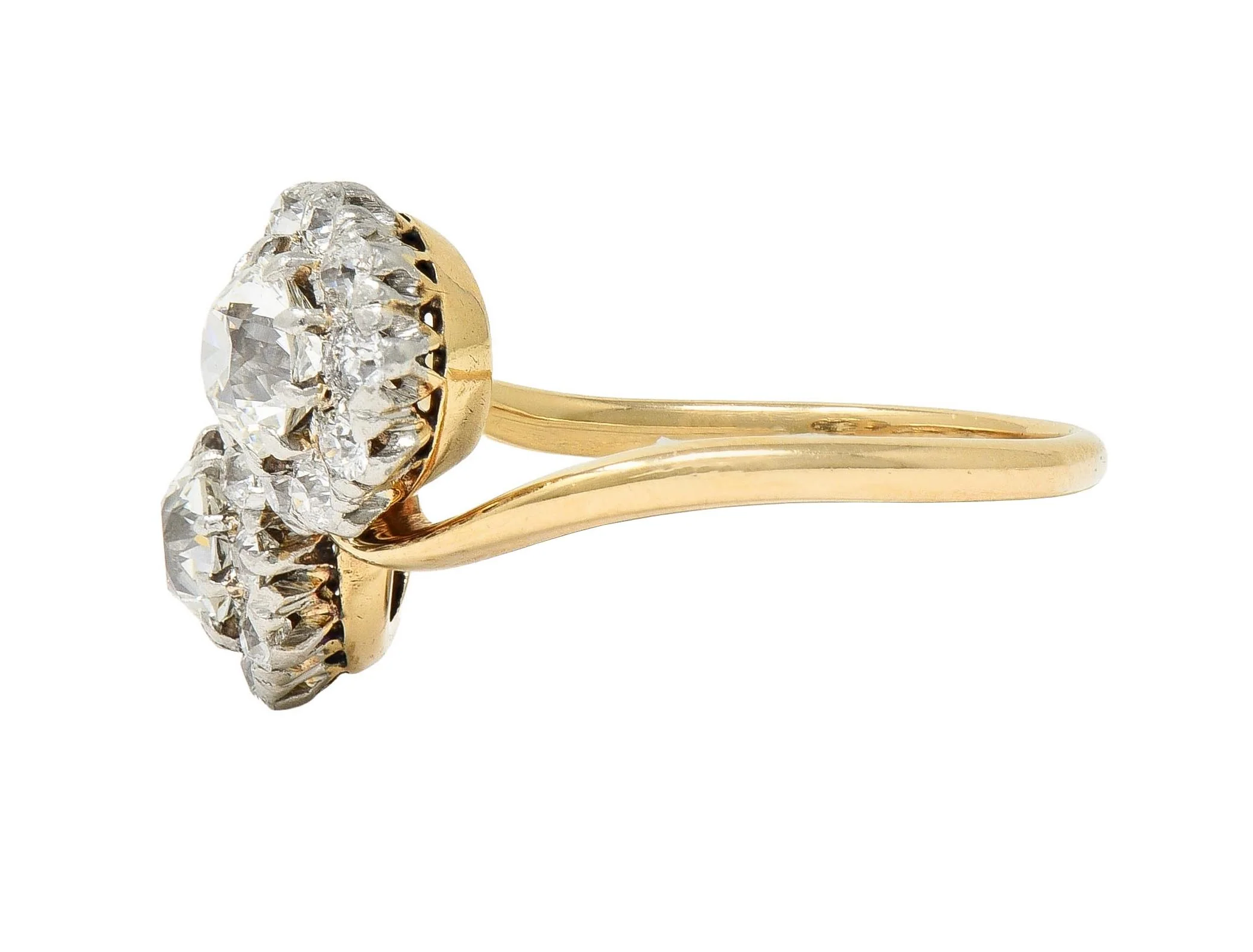 Edwardian 2.36 CTW Diamond Platinum 14 Karat Yellow Gold Antique Toi-Et-Moi Ring - Image 7