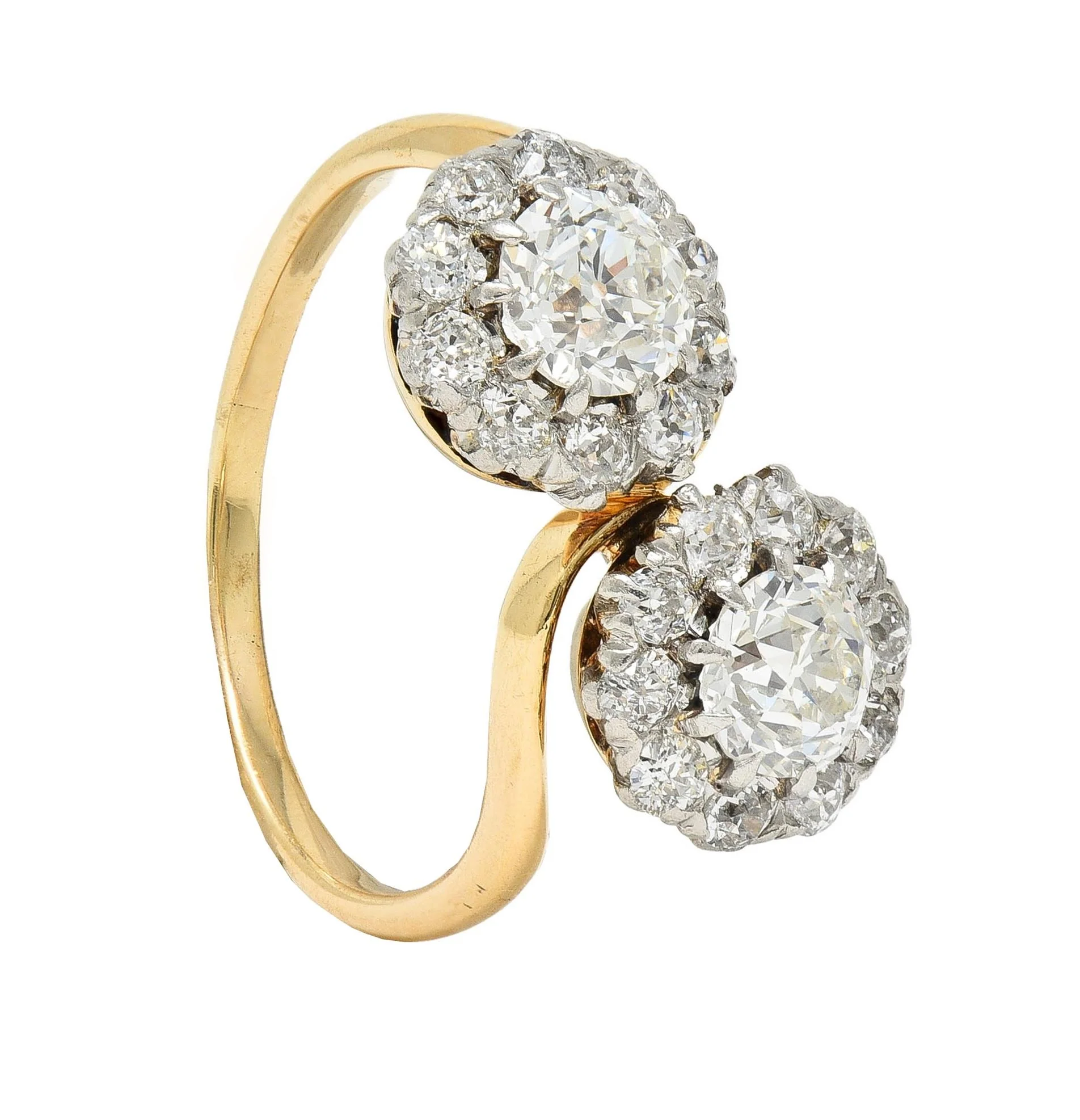 Edwardian 2.36 CTW Diamond Platinum 14 Karat Yellow Gold Antique Toi-Et-Moi Ring - Image 9