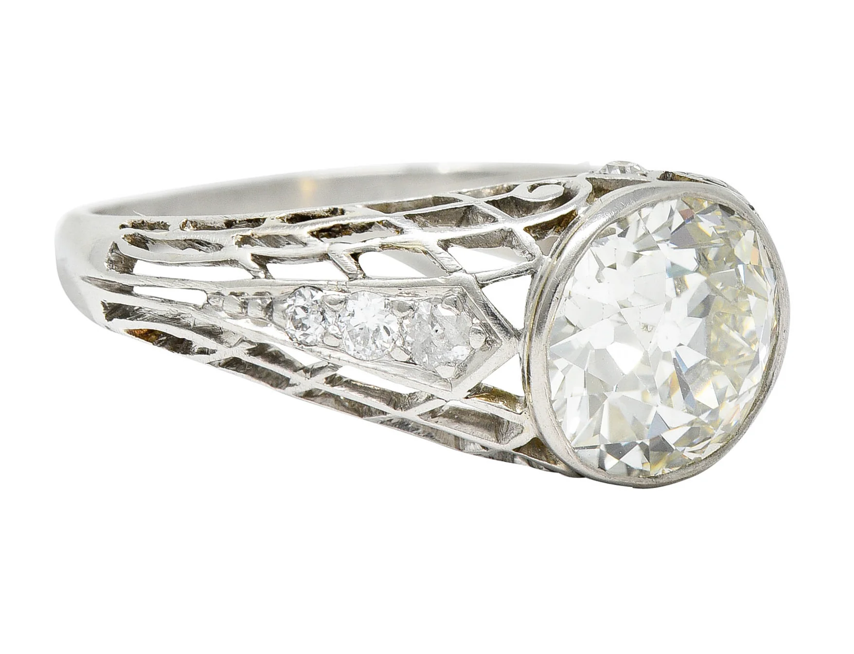 Edwardian 2.40 CTW Old European Diamond Platinum Trellis Engagement Ring - Image 3