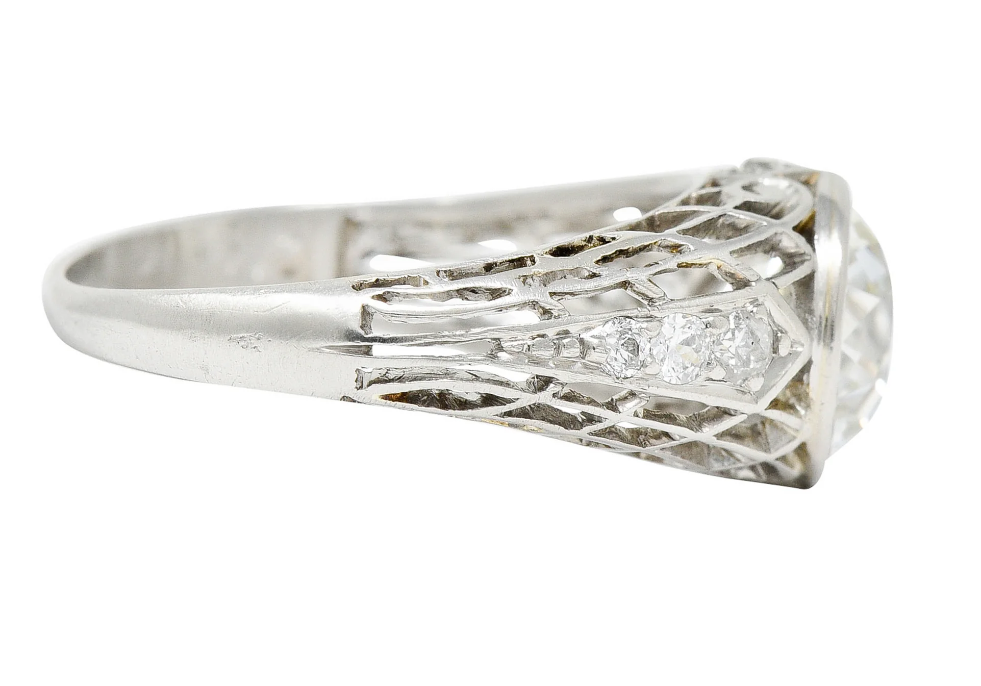 Edwardian 2.40 CTW Old European Diamond Platinum Trellis Engagement Ring - Image 4