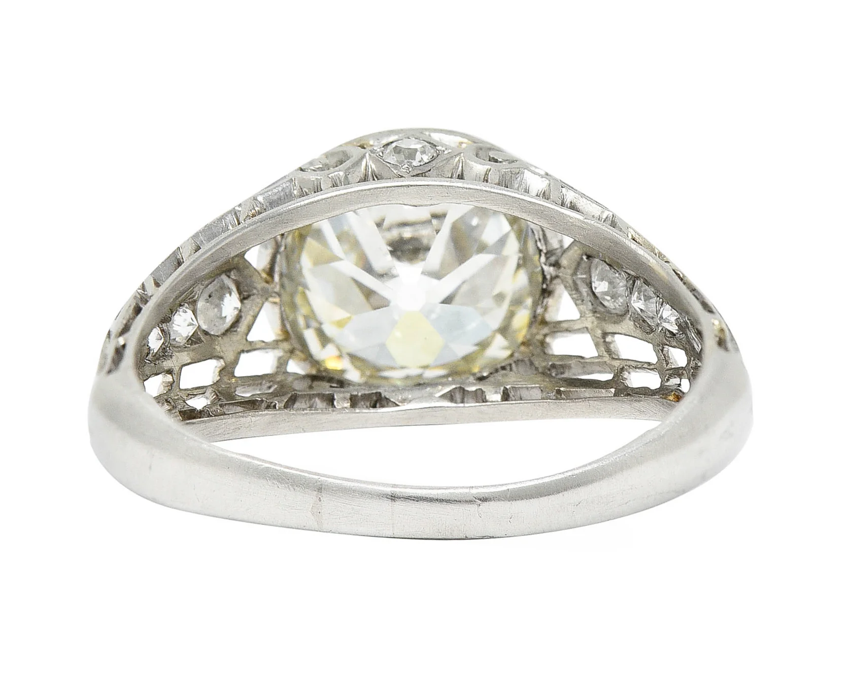 Edwardian 2.40 CTW Old European Diamond Platinum Trellis Engagement Ring - Image 5