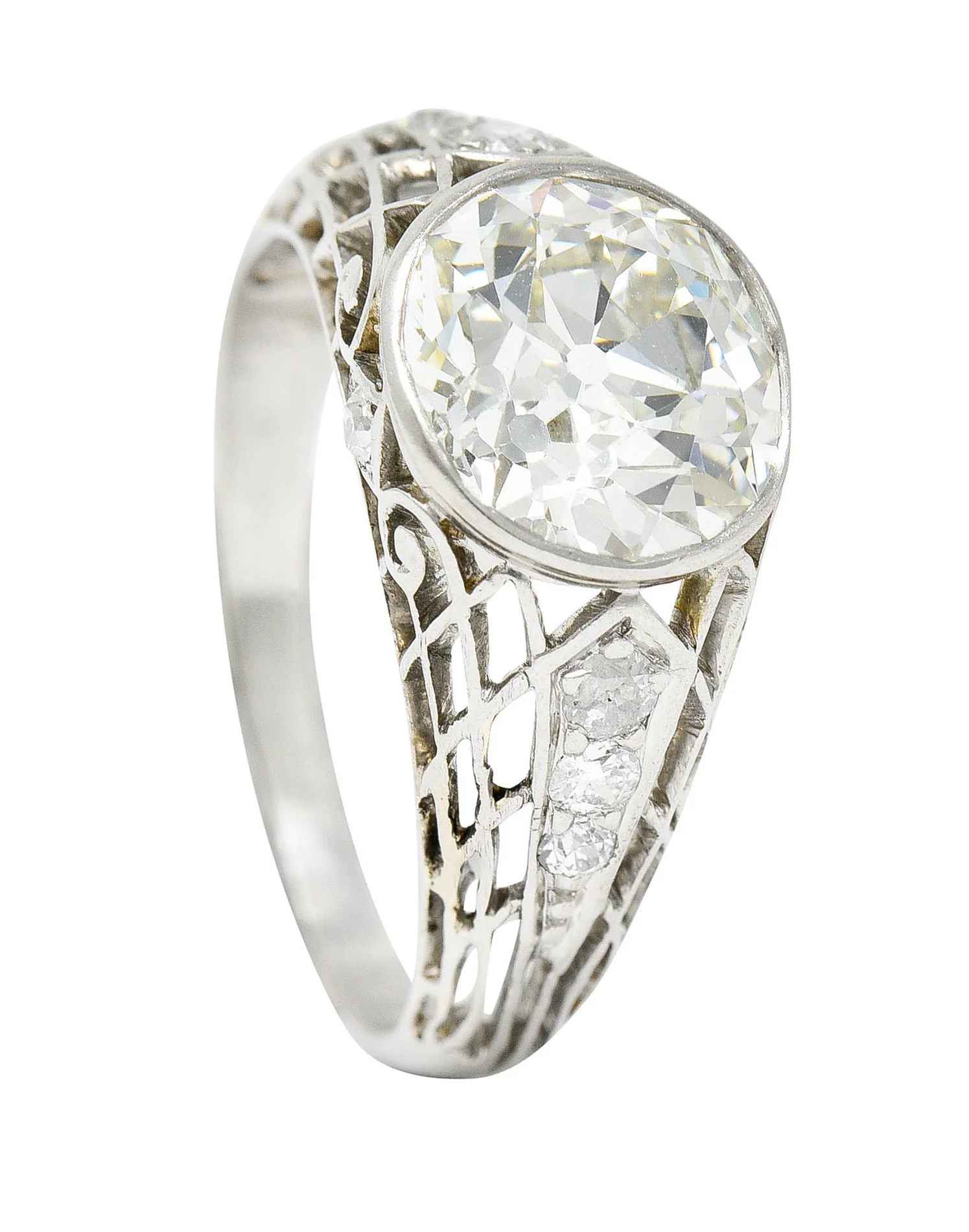 Edwardian 2.40 CTW Old European Diamond Platinum Trellis Engagement Ring - Image 9