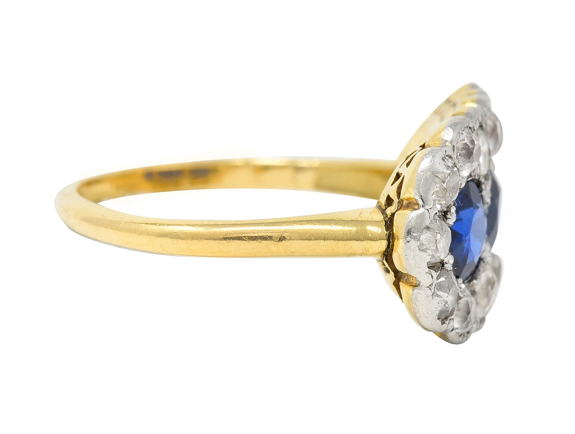 Edwardian 2.40 CTW Sapphire Diamond Platinum 14 Karat Gold Antique Cluster Ring - Image 3