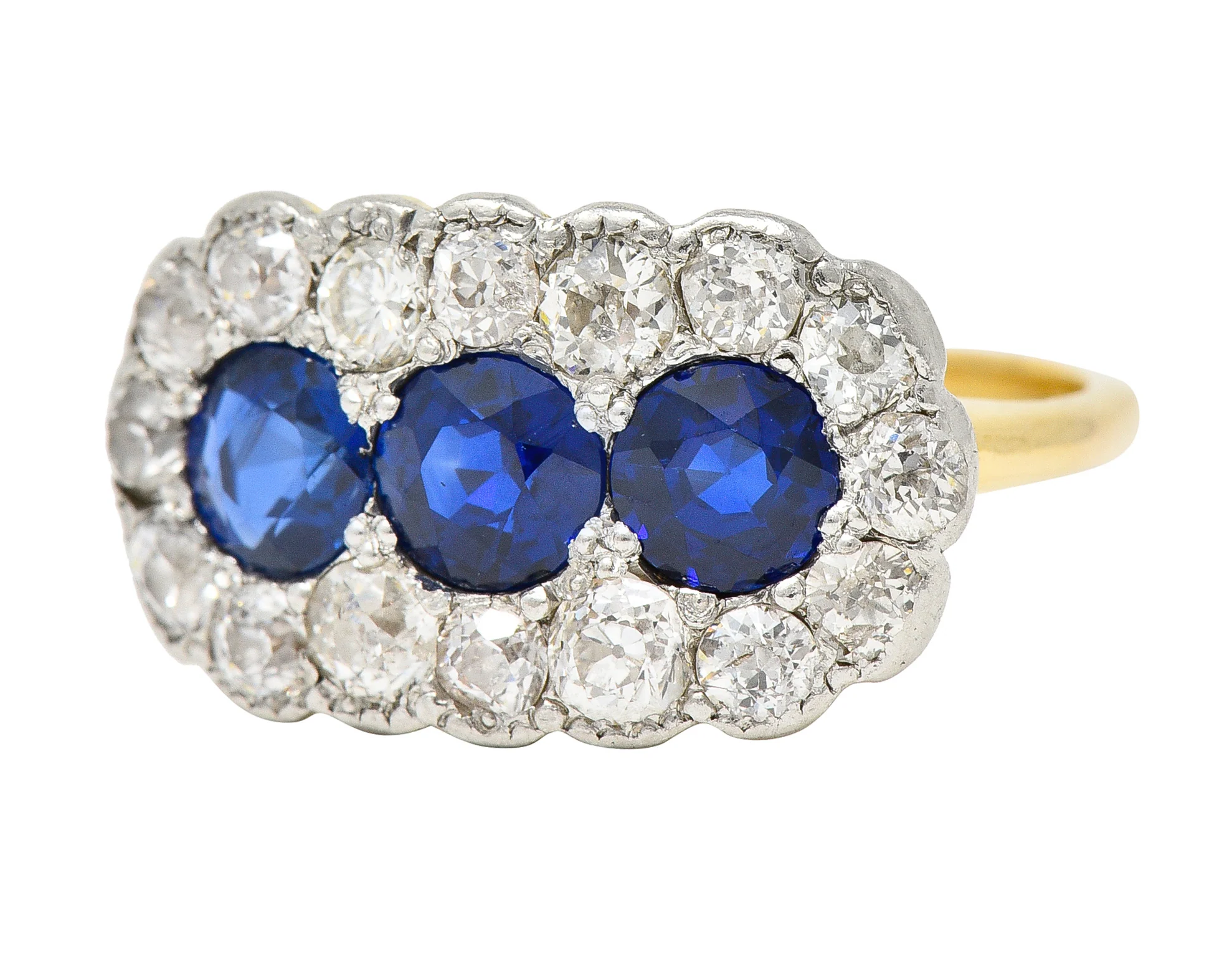 Edwardian 2.40 CTW Sapphire Diamond Platinum 14 Karat Gold Antique Cluster Ring - Image 6